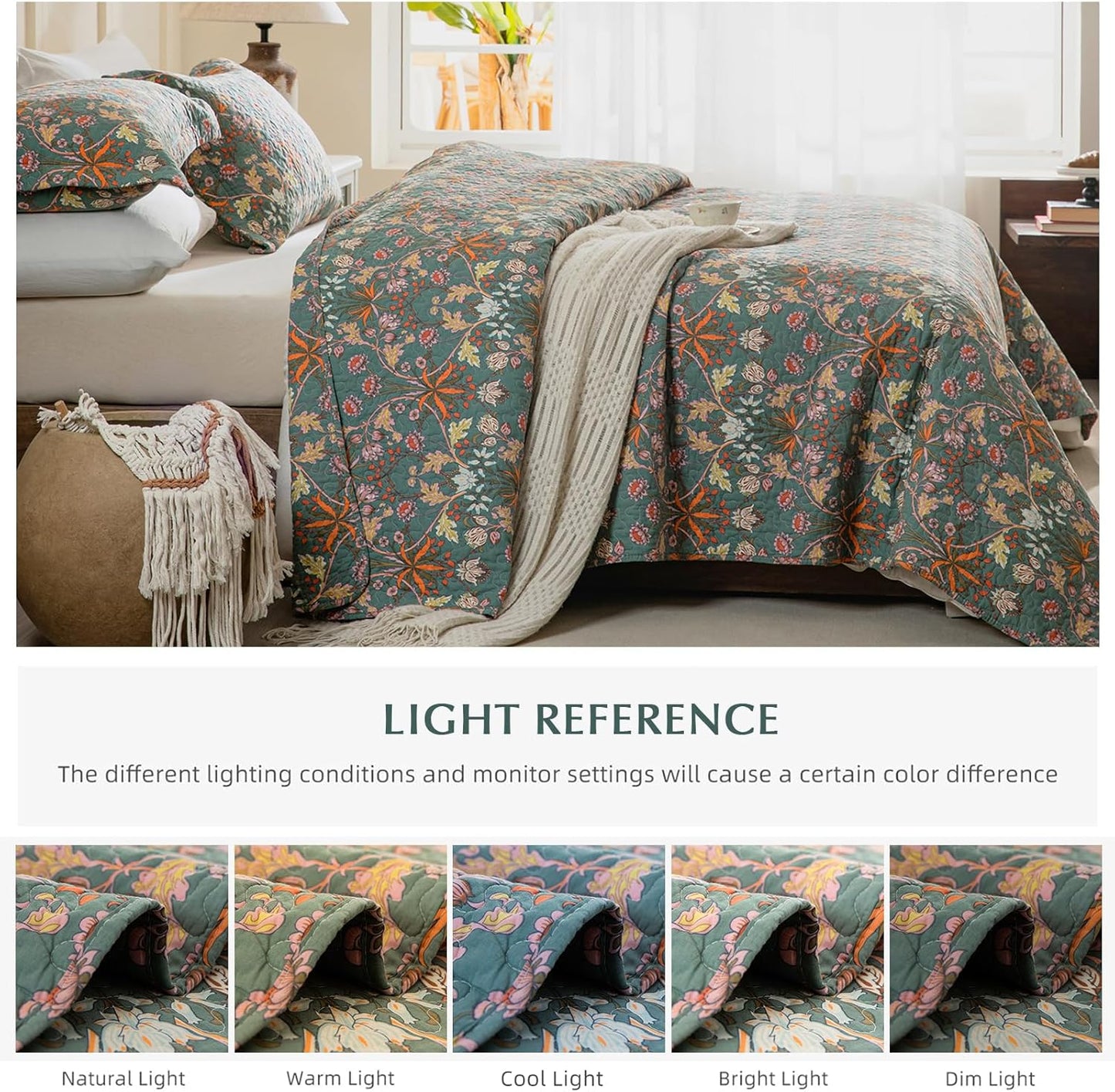 Lady Ann 100% Cotton Floral King Quilt Set - Vibrant Paisley Flowers Pattern Plant Botanical Printed Quilted Bedspread & Coverlet Set, 3 PCS Lightweight Extra Soft King Bedding Cover All Season