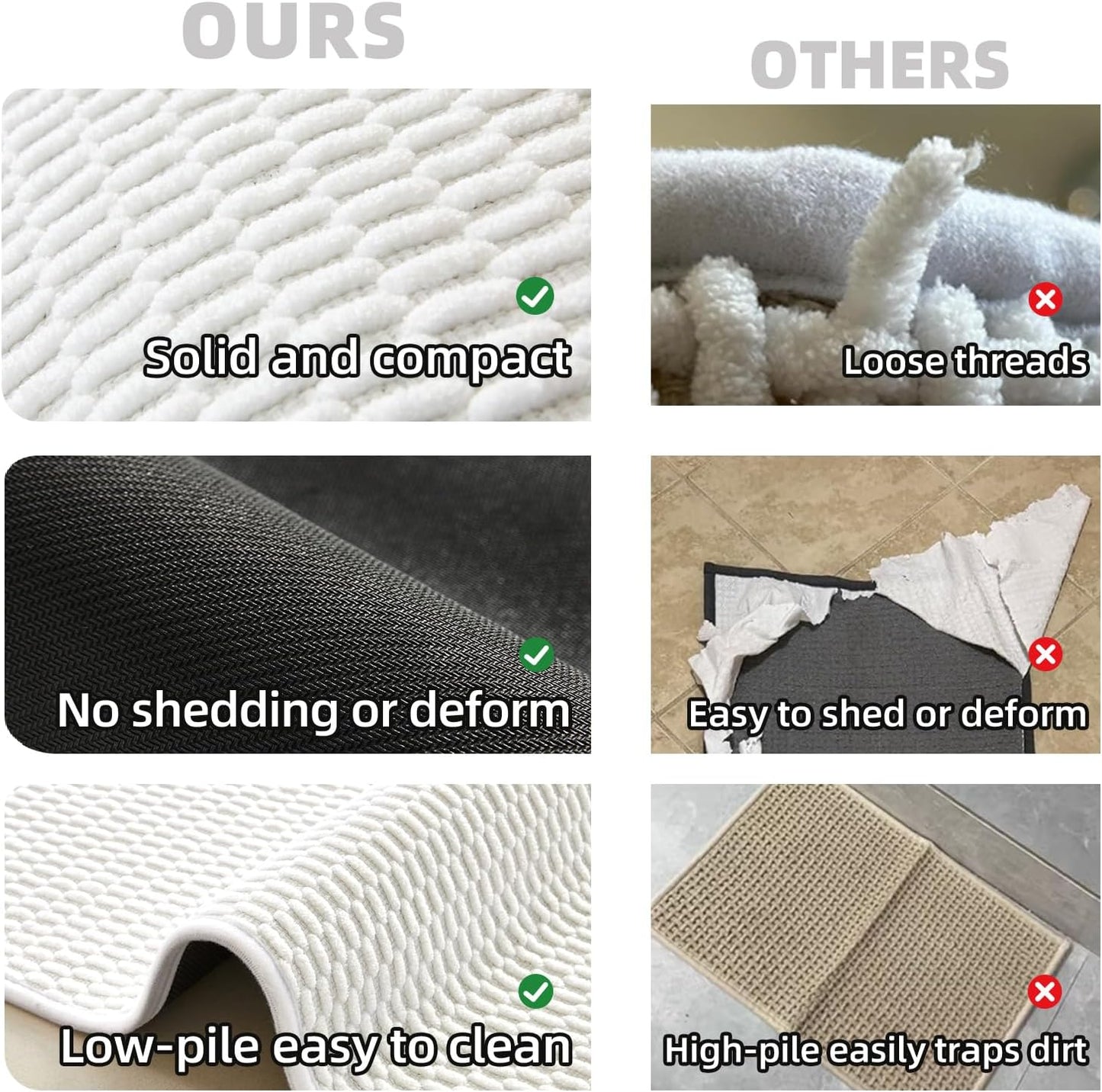 Small Bathroom Rugs, Non Slip Washable Bath Rugs Super Absorbent Bathroom Rug Thin Quick Dry Low Pile Bath Mats, White 12"x12"