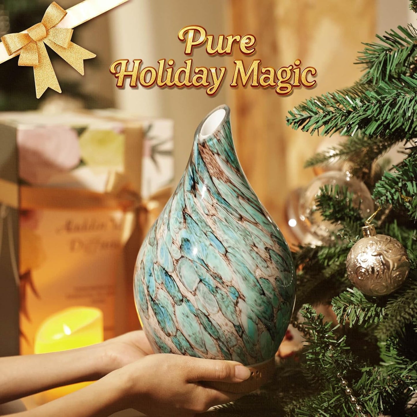 Porseme 280ml Glass Essential Oil Diffuser Aromatherapy Ultrasonic Cool Mist Humidifier 7 Running Hours Waterless Auto-Off Air Diffusers for Sleeping, Yoga, Office Working, Spa and Rest (Light Blue)