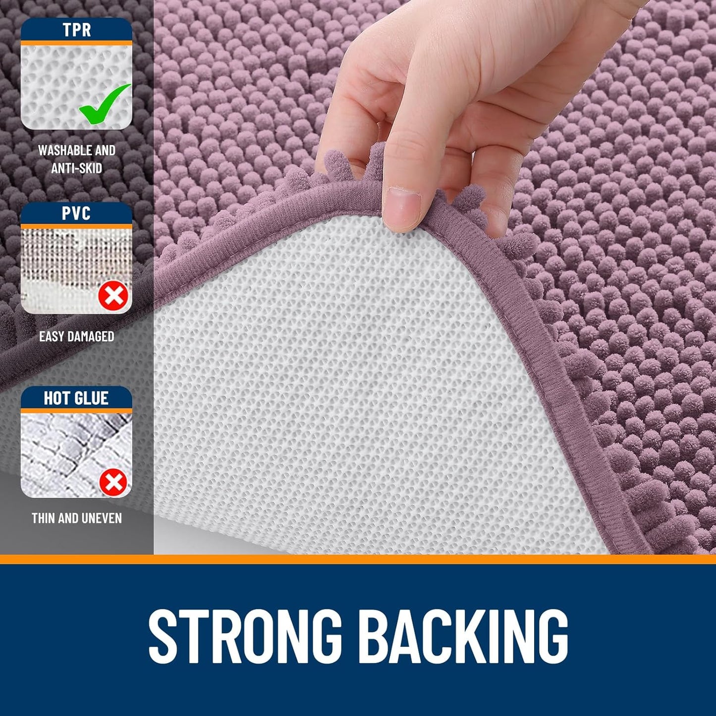 OLANLY Bathroom Rugs 59x20, Extra Soft Absorbent Chenille Bath Rugs, Rubber Backing Quick Dry, Machine Washable Bath Mats for Bathroom Floor, Tub and Shower, Home Decor Accessories, Deep Plum