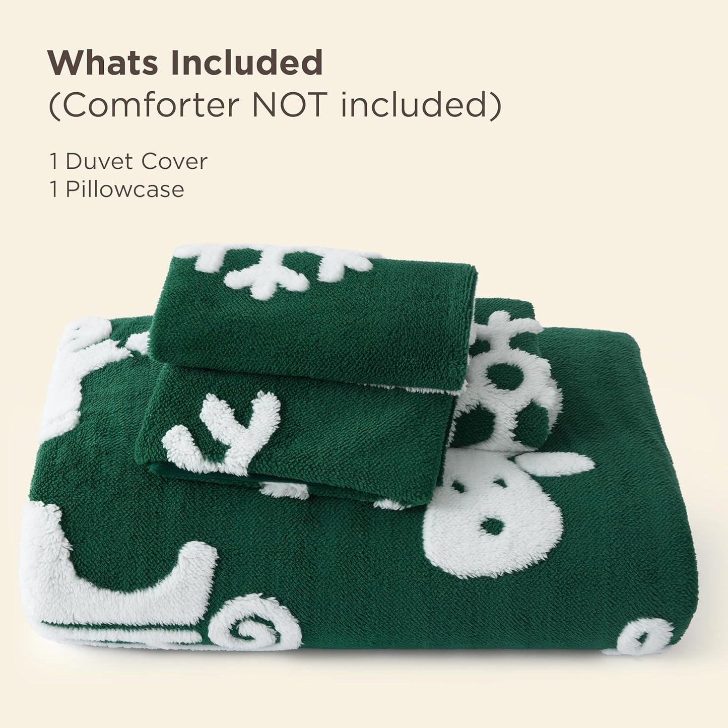 Bedsure Fluffy Christmas Duvet Cover Set - Ultra Soft Plush Shaggy Comforter Cover Twin Size, Warm Flannel Fleece Bed Sets for Winter, 2 Pieces, Gingerbread Man Pattern, Green