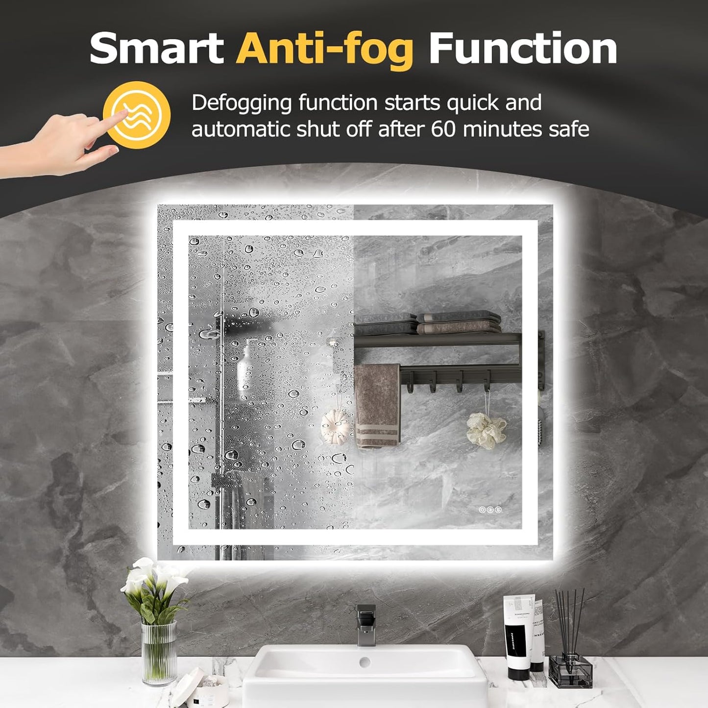 40X36 LED Bathroom Mirror with Lights, Anti-Fog, Dimmable, Backlit + Front Lit, Smart Bathroom Vanity Mirror, Memory Function, Shatterproof, Tempered Glass (Horizontal/Vertical)
