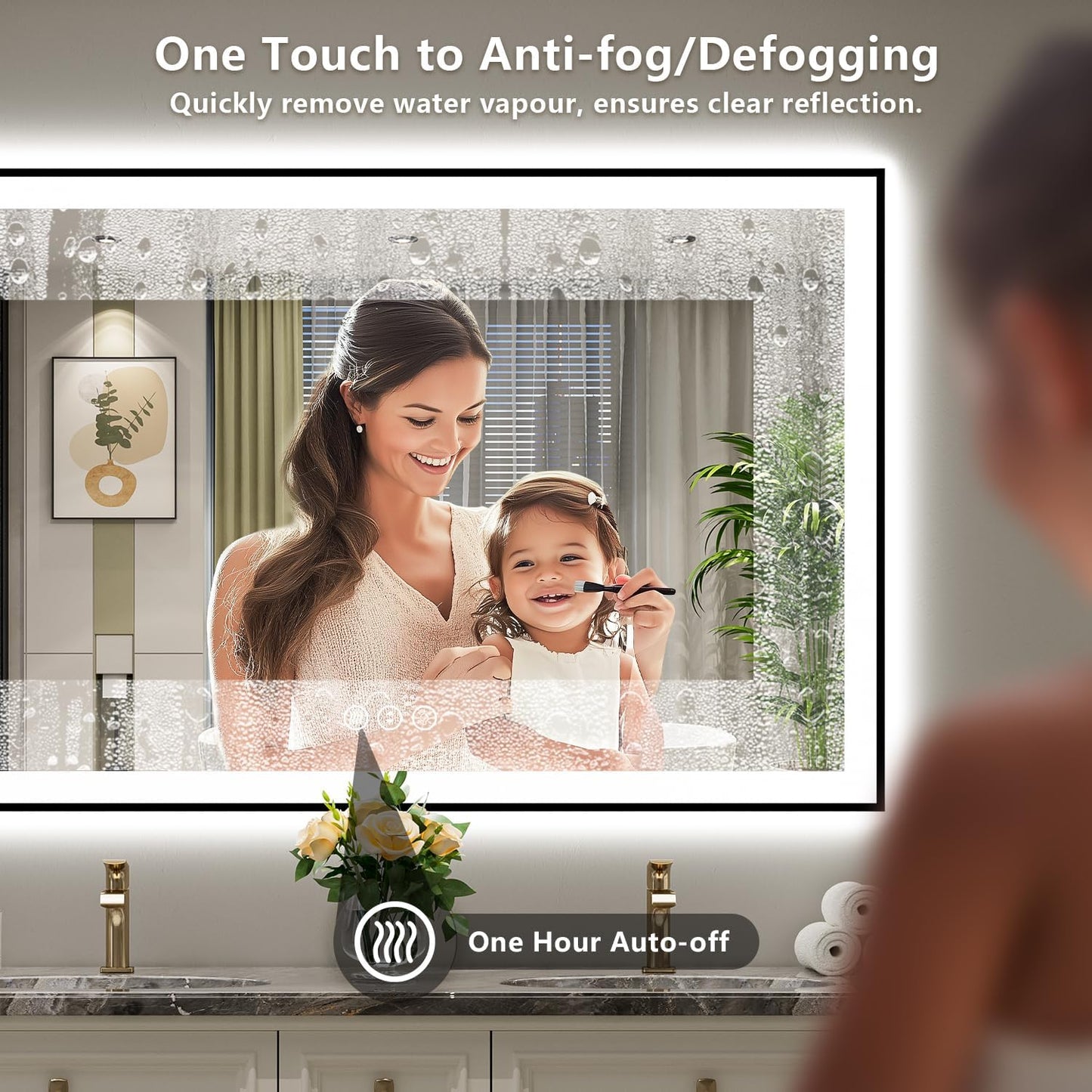 40x36 Inch LED Bathroom Mirror with Lights (Front Lit and Backlit) Black Framed Lighted Vanity Mirror for Bathroom Wall Dimmable Anti-Fog Memory Tempered Glass Horizontal/Vertical