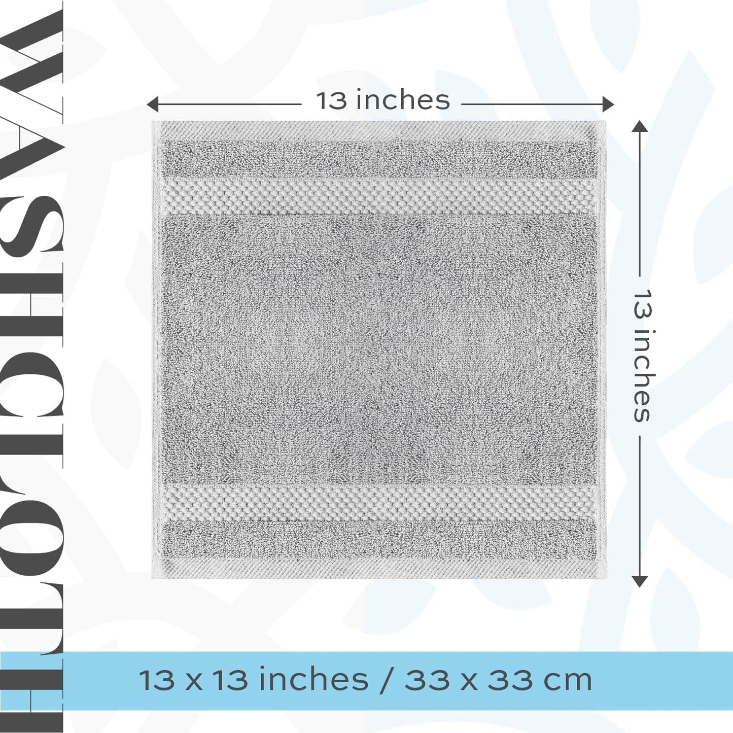 White Classic Luxury Cotton Washcloths 13x13 Inch - 650 GSM Turkish Cotton | Hotel, Spa, Bathroom Face Towel | 12 Pack, Dolphin Gray