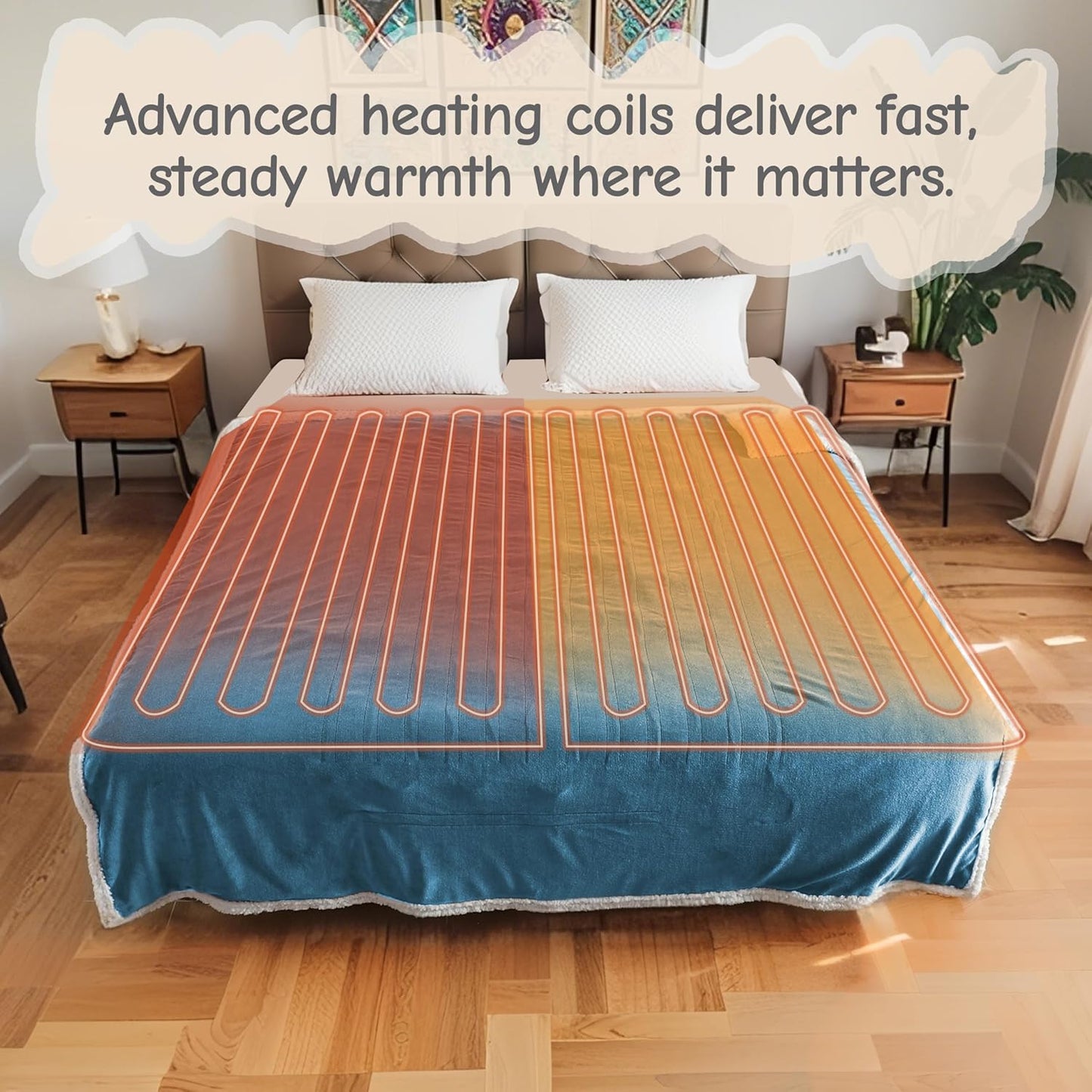 Electric Heated Blanket Full Size 72"x84", Soft Flannel with Overheat Protection, 6 Adjustable Heat Settings & 10-Hour Auto-Off Timer, Fast Heating for Winter Comfort, Blue