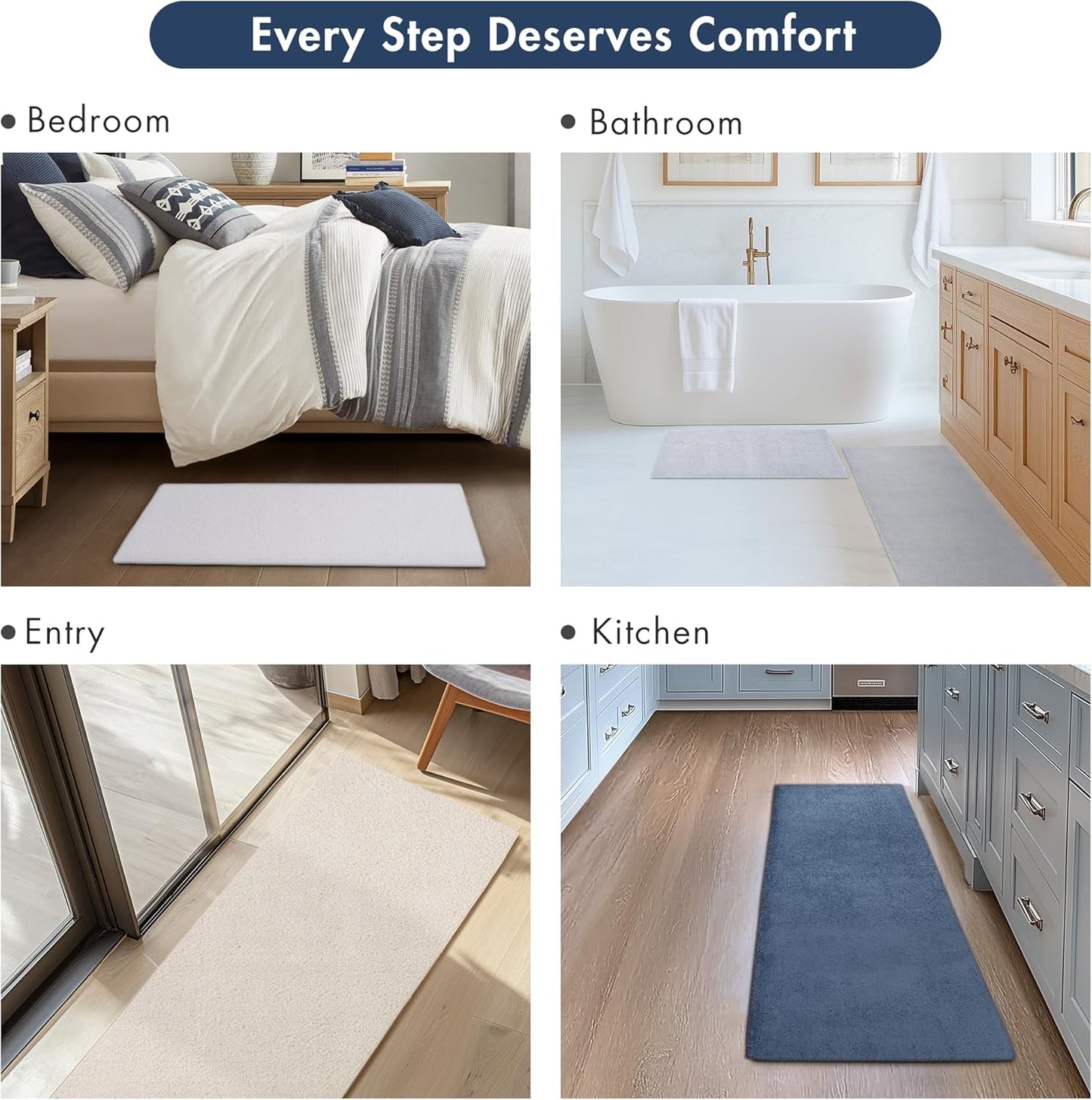 Madison Park Signature Marshmallow Bathroom Rug Non Slip, Luxrurious Plush Bath Mat, Absorbent, Quick Dry, Spa Design Bath Room Décor, 20x30, Navy