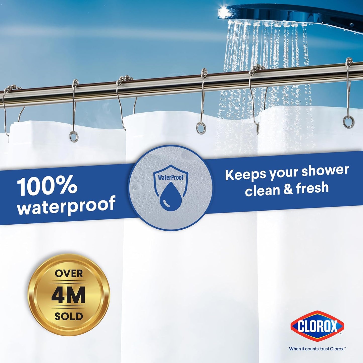 CLOROX Shower Curtain Liner, Premium Medium-Weight Durable Waterproof 6g PEVA for Bathroom with Weighted Magnets, Extra Long 72" x 84", Frosty 1 Pack