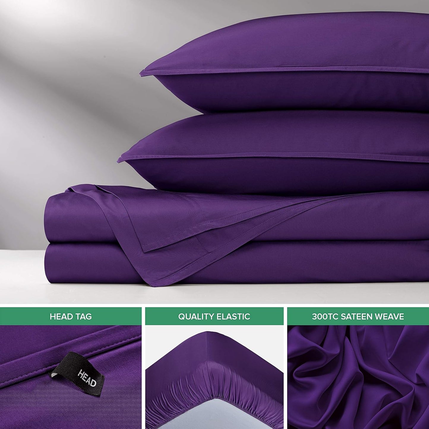 Full Sheets by Pure Bamboo, Genuine 100% Organic Viscose Derived from Bamboo Bed Sheet Set, Luxuriously Soft & Cooling, Double Stitching (Full, Purple)