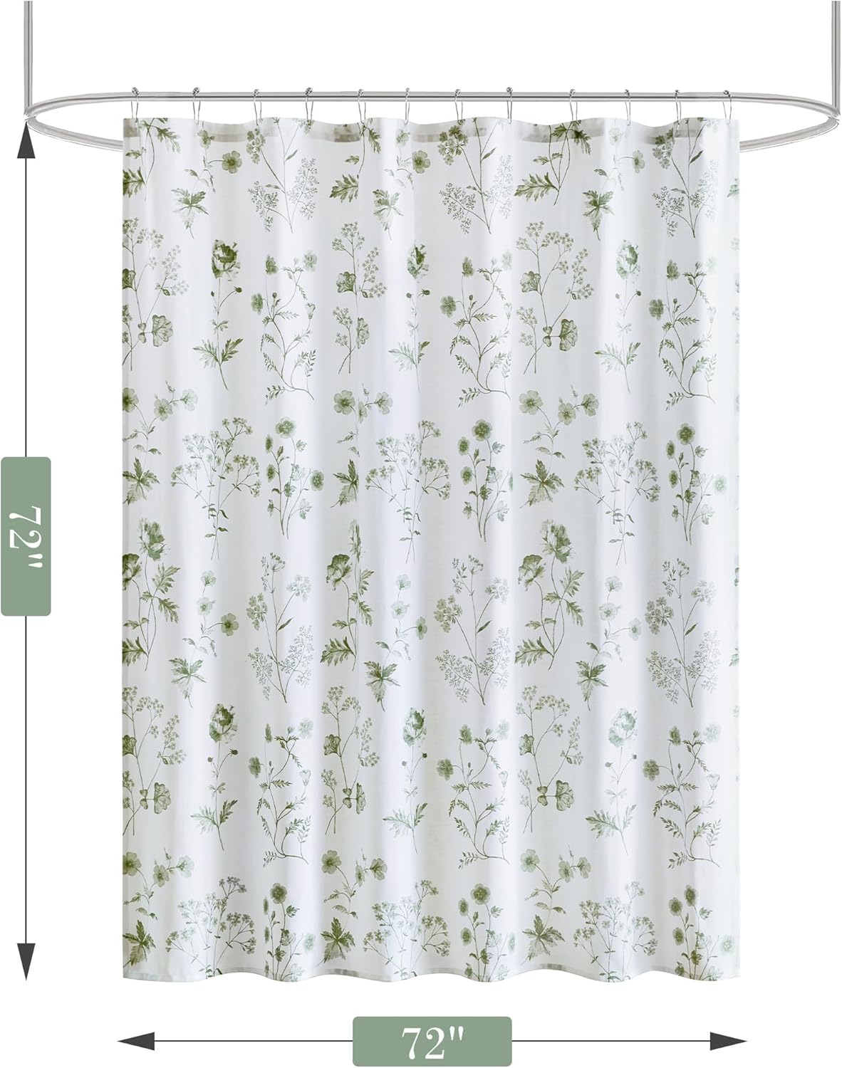 Martha Stewart Martha's Garden Shower Curtain Botanical Floral Print Cotton Shower Curtain for Bathroom, Spa Quality Modern Shower Curtains Standard Size, 72x72 Sage Green