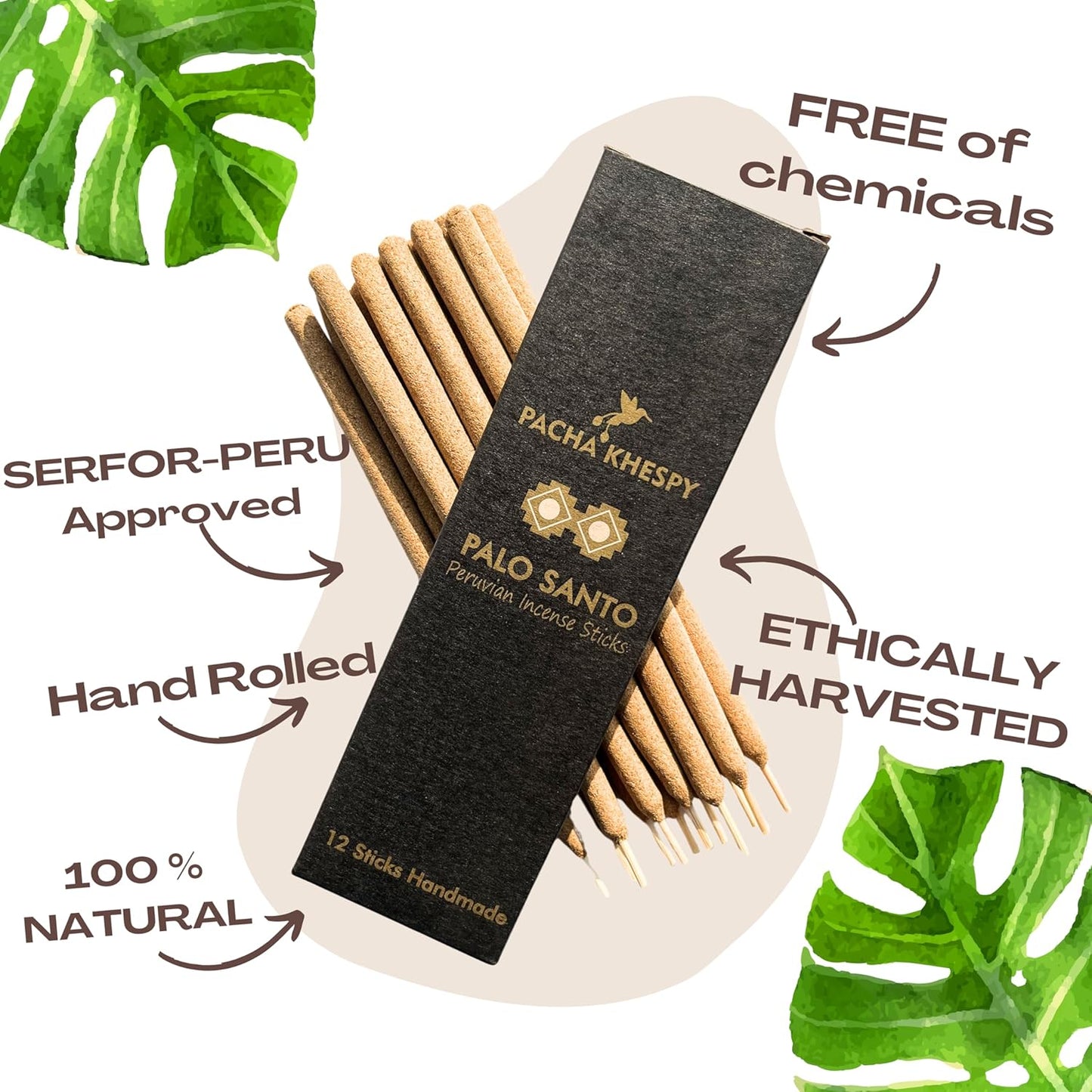 Palo Santo Incense Sticks ā 12 Pack | 100% Natural Hand Rolled in Peru | Holy Wood Long Lasting 80 Min Burn | Ideal for Yoga Meditation Cleansing and Home Fragance