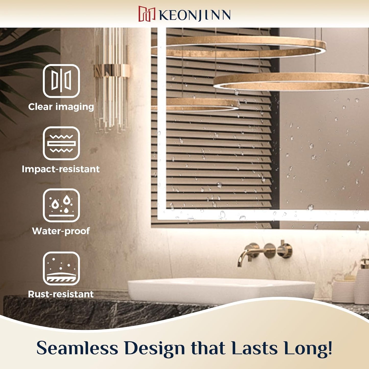 Keonjinn 96 ” x 36 ” Lighted Mirror for Bathroom Wall, LED Mirror with Frontlit & Backlit, Large Bathroom Mirror with Lights, Dimmable 3-Color Lights, HD Tempered Glass, UL-Listed LED Driver