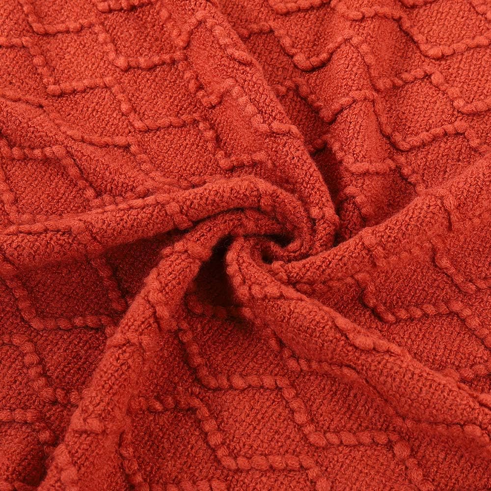 BATTILO HOME Rust Throw Blanket for Couch, 50" x 60", Acrylic Knit Woven Summer Blanket, Lightweight Decorative Soft Nap Throw with Tassel for Chair Bed Sofa Travel Picnic, Suitable for All Seasons