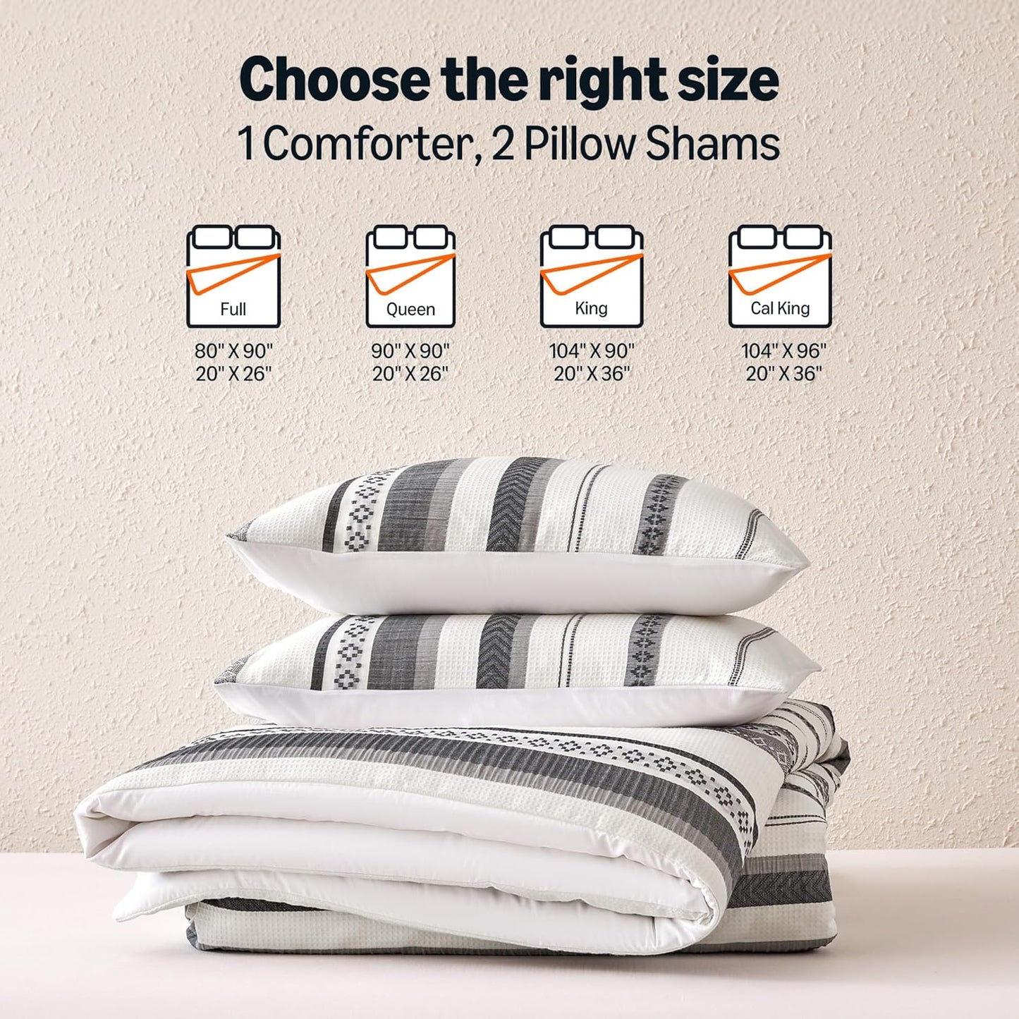 Amazon Basics Waffle Weave Microfiber 3-Piece Duvet Cover Set, Includes 1 Duvet Cover and 2 Pillow Shams, California King, Grey Striped