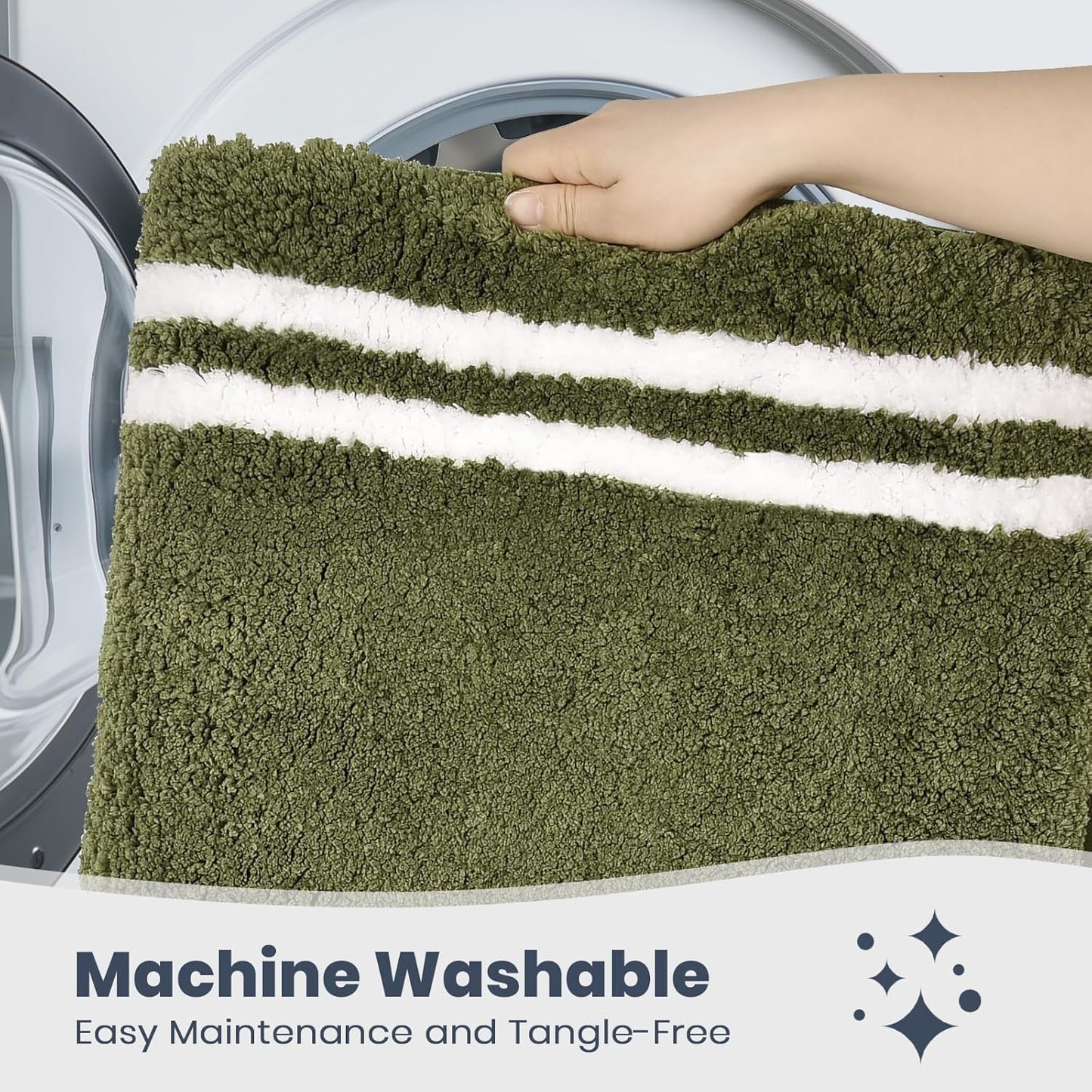 PURRUGS Bathroom Rug Non-Slip Machine Washable 24" x 36", Super Absorbent and Quick Dry Shaggy Microfiber Bath Mat, Extra Soft and Plush Bath Rug for Bathtub, Shower and Sink, Olive Green