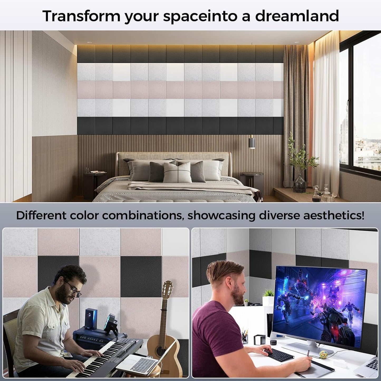 10 pcs 165dtex Microfiber Acoustic Panels ,Self-Adhesive Cork Boards , 12 x 12 x 0.4 in Sound Proof Foam Panels for Walls,Black Bulletin Board,Push Pin Board for Office,Felt Board