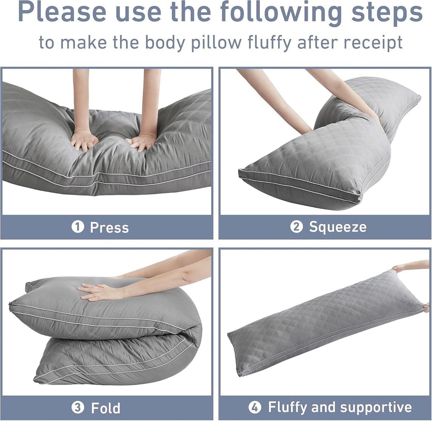 Leeden Body Pillow for Adults - Premium Grey Firm Fluffy Long Pillows - 21 x 54 Soft Plush Full Body Pillows - Adjustable Side Pillow for Sleeping
