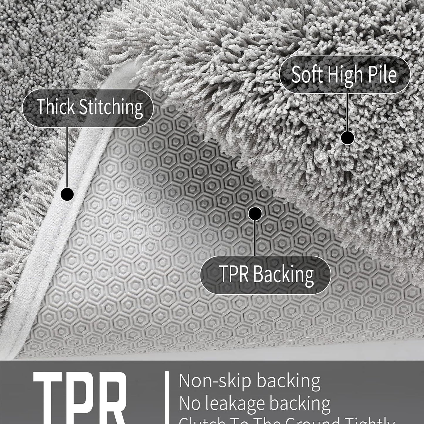 Yimobra Fluffy Plush Bath Rug, Super Shaggy Soft Comfortable Non Slip, Water Absorbent Microfiber Bath Mat, Dries Quickly, Machine Washable Thick Bathroom Rugs for Shower, 47"x 24", Pure Gray