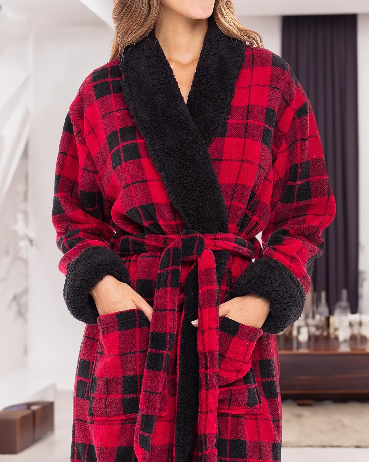 Alexander Del Rossa Plush Robe for Women, Long Fleece Winter Bath Robe, Plus Size