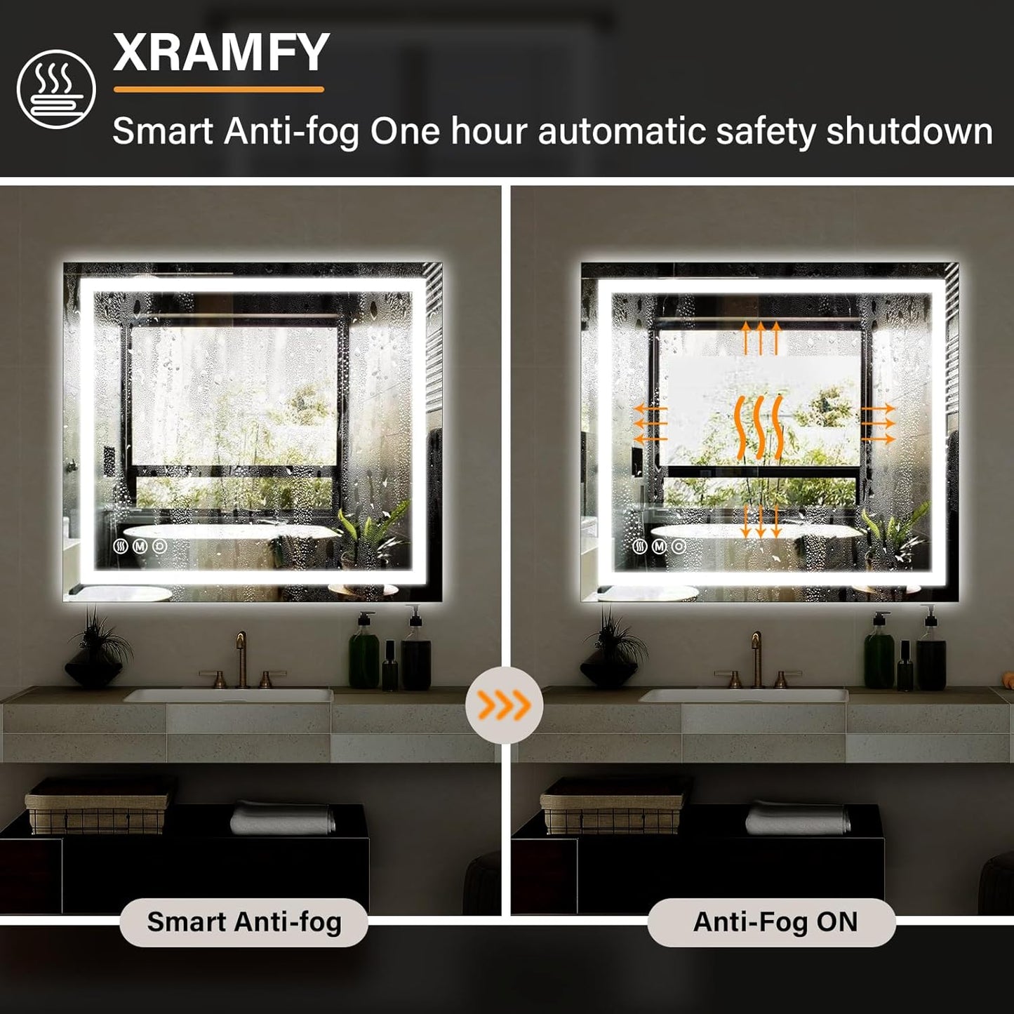 40"x 40" LED Bathroom Mirror, Backlit + Front Lit, LED Bathroom Mirror with Lights for Wall, 3 Colors, Anti-Fog, Dimmable Brightness, Memory Function, Tempered Glass