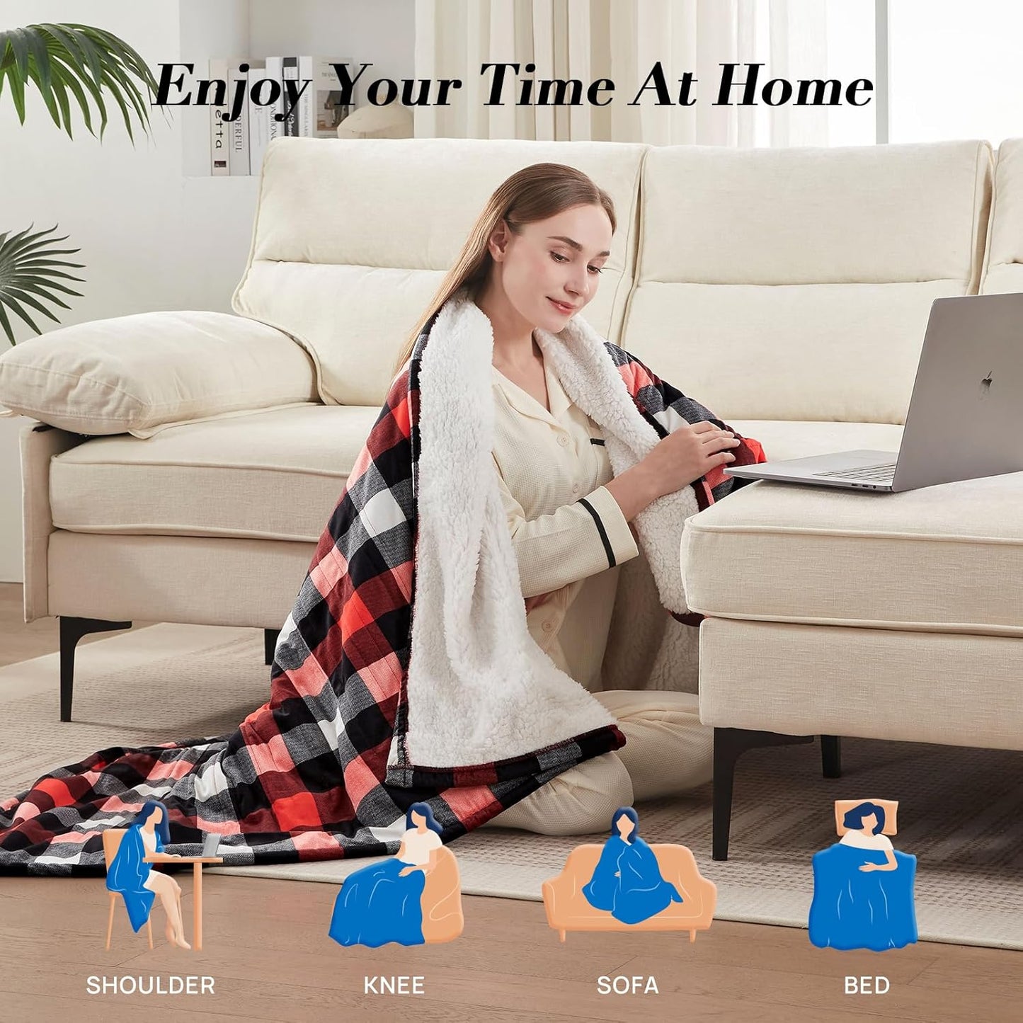 Westinghouse Electric Throw Heated Throw Blanket Soft Flannel & Sherpa Heating Blanket with 6 Heating Levels 2-10 Hours Auto-Off, Fast Heating & Overheat Protection Machine Washable, Red 50x60 Inches