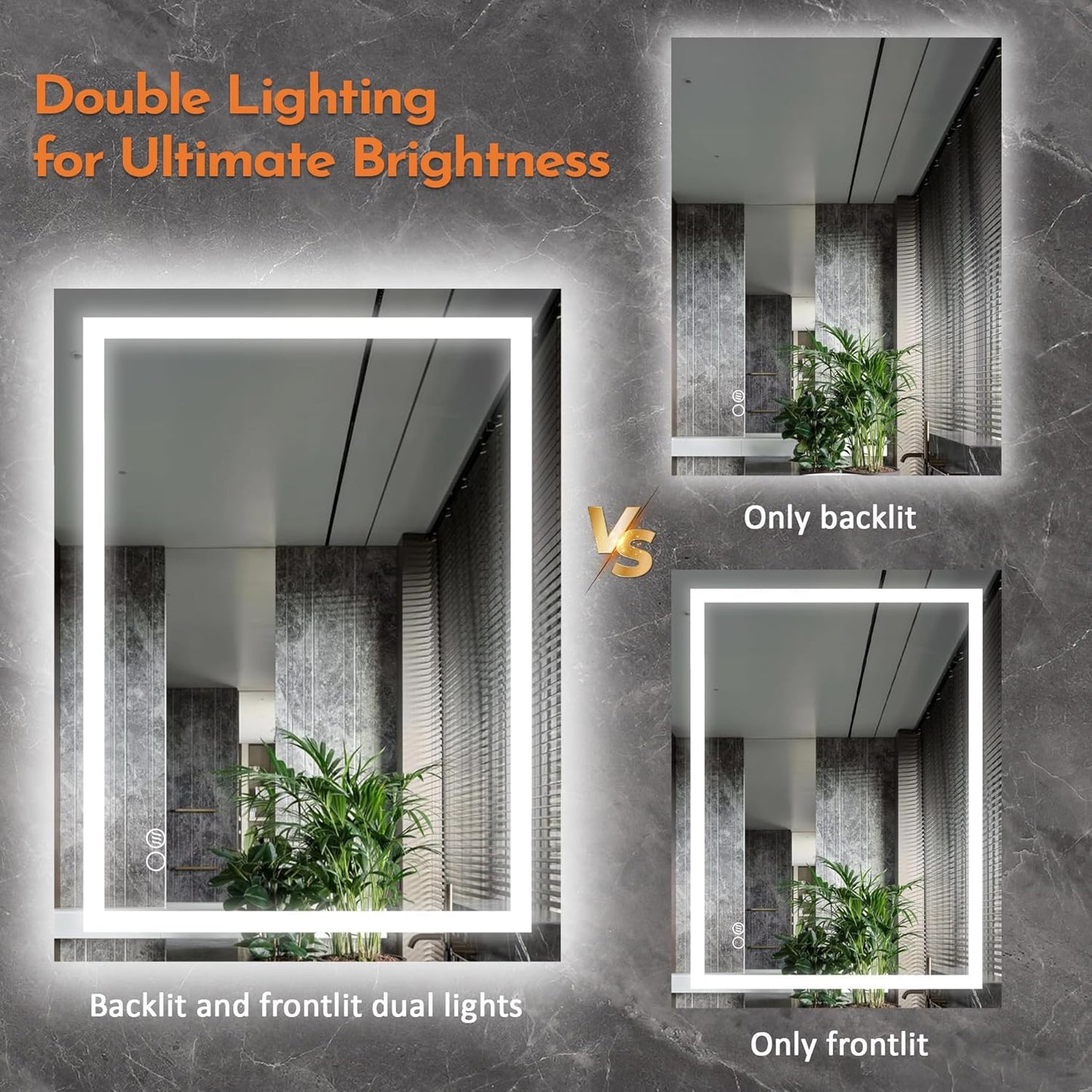 LED Bathroom Mirror with Backlit & Front Light, 40"x32" Anti-Fog, Memory Function, Dimmable Color & Brightness,CRI90+, IP54 Waterproof, Horizontal/Vertical, Wall Mounted