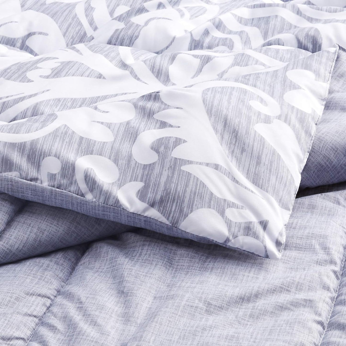 Amazon Basics King Size Comforter Sets, Ultra-Soft Lightweight Microfiber Reversible 3-Piece Bedding, Gray Medallion