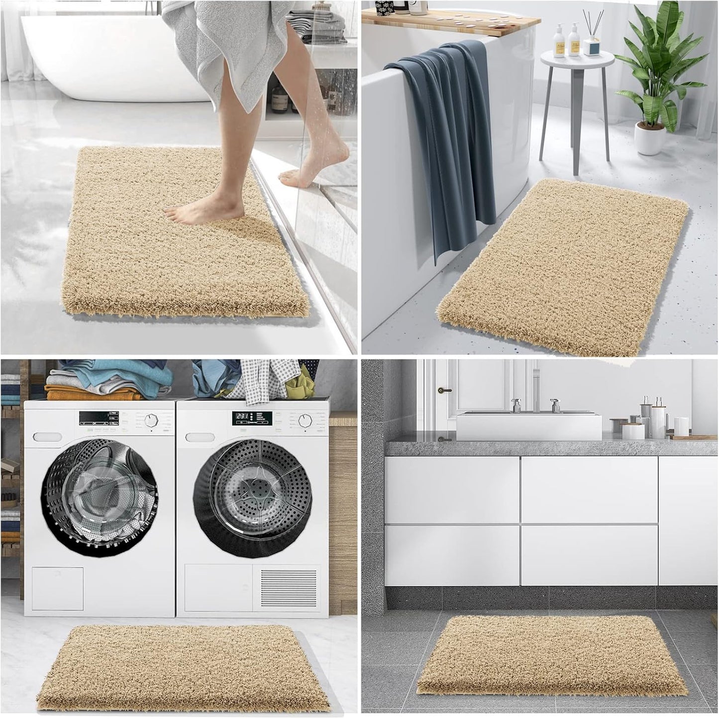 Yimobra Bath Rugs for Bathroom 32x20, Ultra Soft and Water Absorbent Bath Mats, Non Slip Plush Shower Rugs, Microfiber Thick Matts for Bathroom Floor/Tub, Machine Washable, Pure Beige