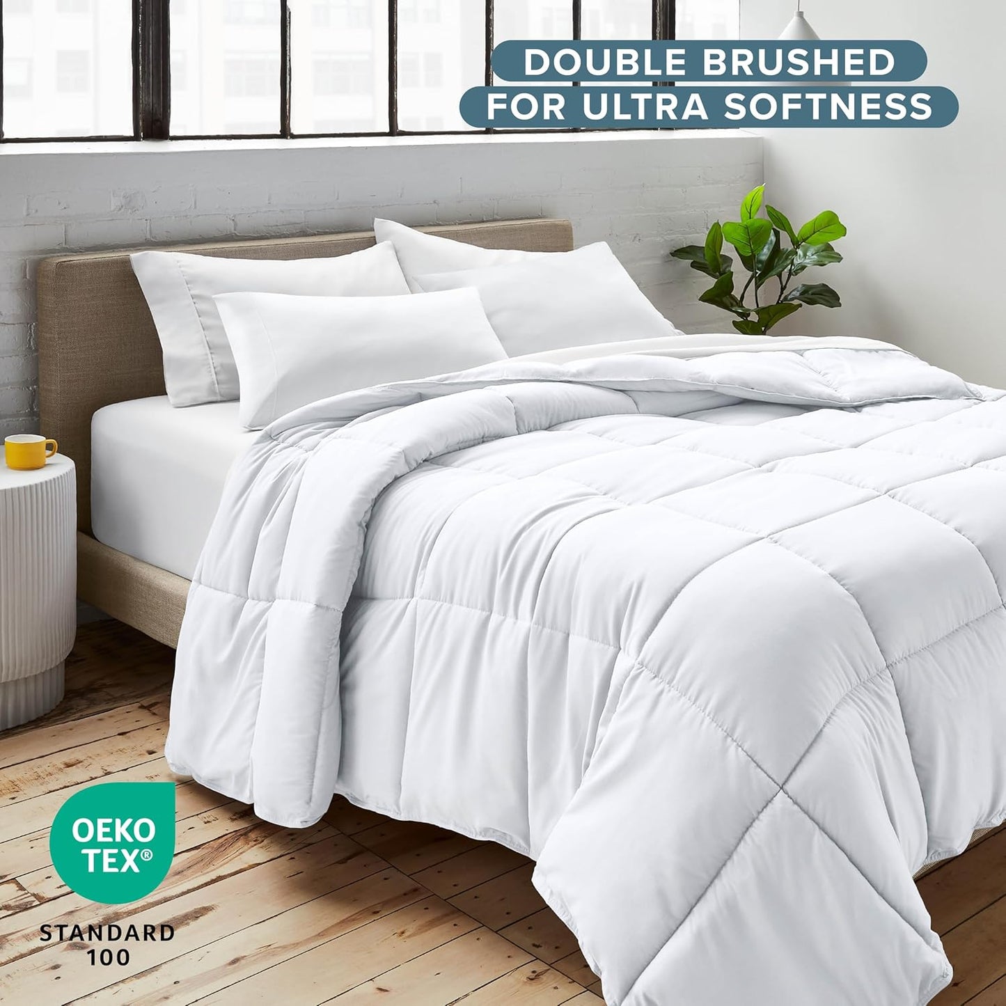 Bare Home Comforter Set - Oversized Queen Size - Ultra-Soft - Goose Down Alternative - Premium 1800 Series - All Season Warmth (Oversized Queen, White)