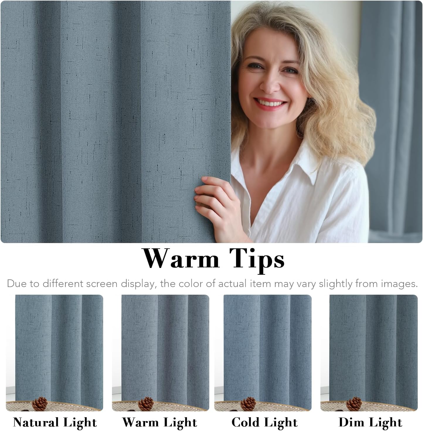 H.VERSAILTEX Linen Blackout Curtains Durable Thick Textured Linen Look 100% Blackout Patio Door Curtain Anti Rust Grommet Extra Wide Sliding Door Curtain Panel, W100 x L84 inch - Stone Blue
