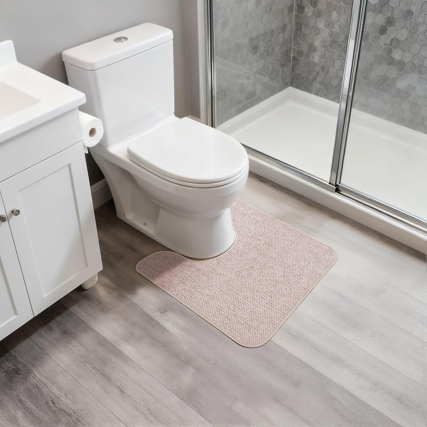 Toilet Rugs U Shaped Bathroom Rug,Machine Washable Non Slip Quick Dry Super Absorbent Ultra Thin Toilet Mats for Bathroom Toilet.Beige,1'8"x2'(20x24inch)