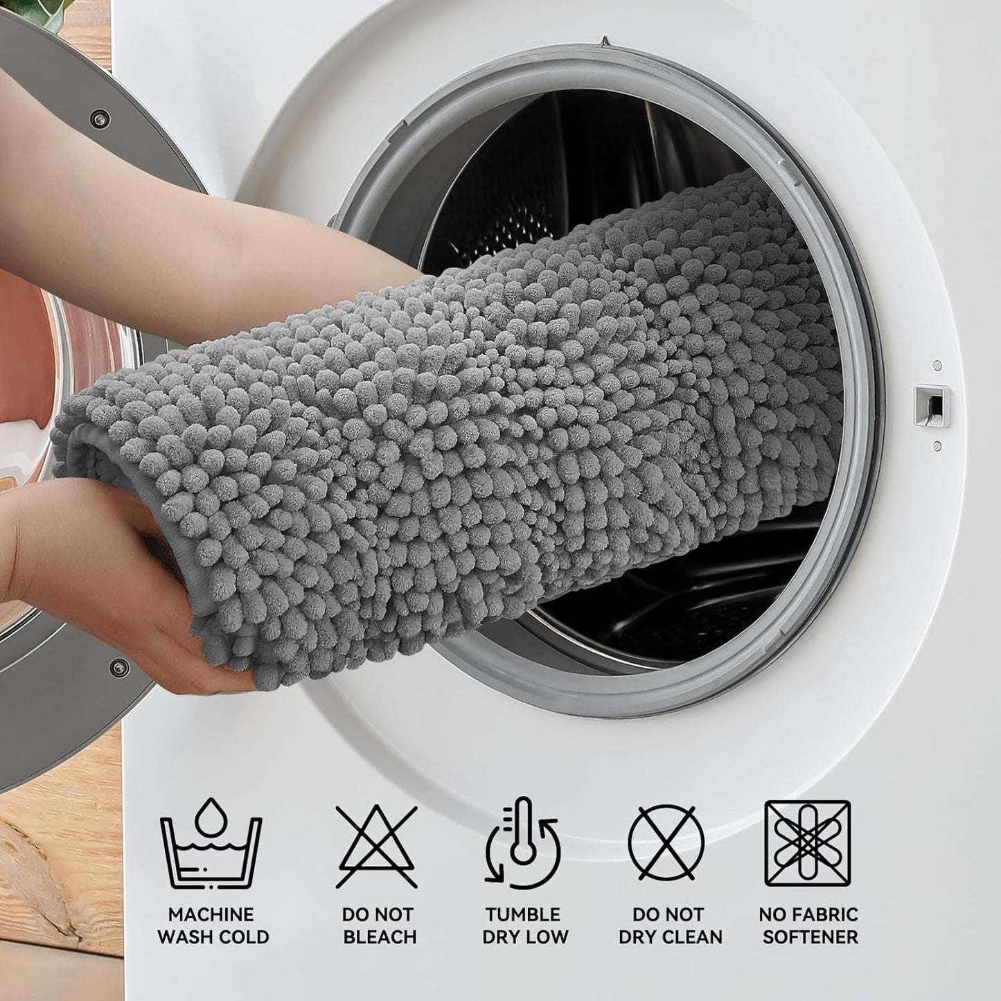 Bcoimo 70"×24" Chenille Bath Mat – Non-Slip with Backing Bath Rug Ultra-Absorbent and Machine Washable Bathroom Mat Quick-Dry Design. Ideal for Bathroom and Tub Areas