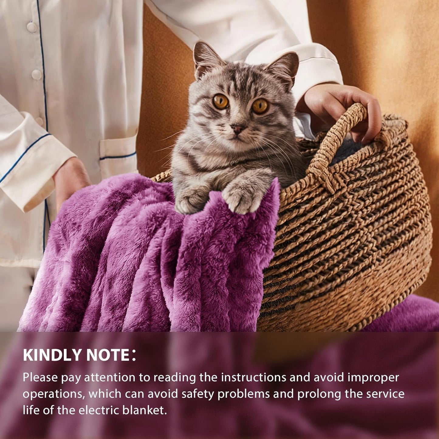Homemate Electric Heated Blanket Queen Size - 84"x90" Heating Blanket Queen Size Dual Control 1/2/4/6/8 Hours Auto-Off 10 Heat Level Over-Heat Protection Luxury Faux Fur Sherpa ETL Certification