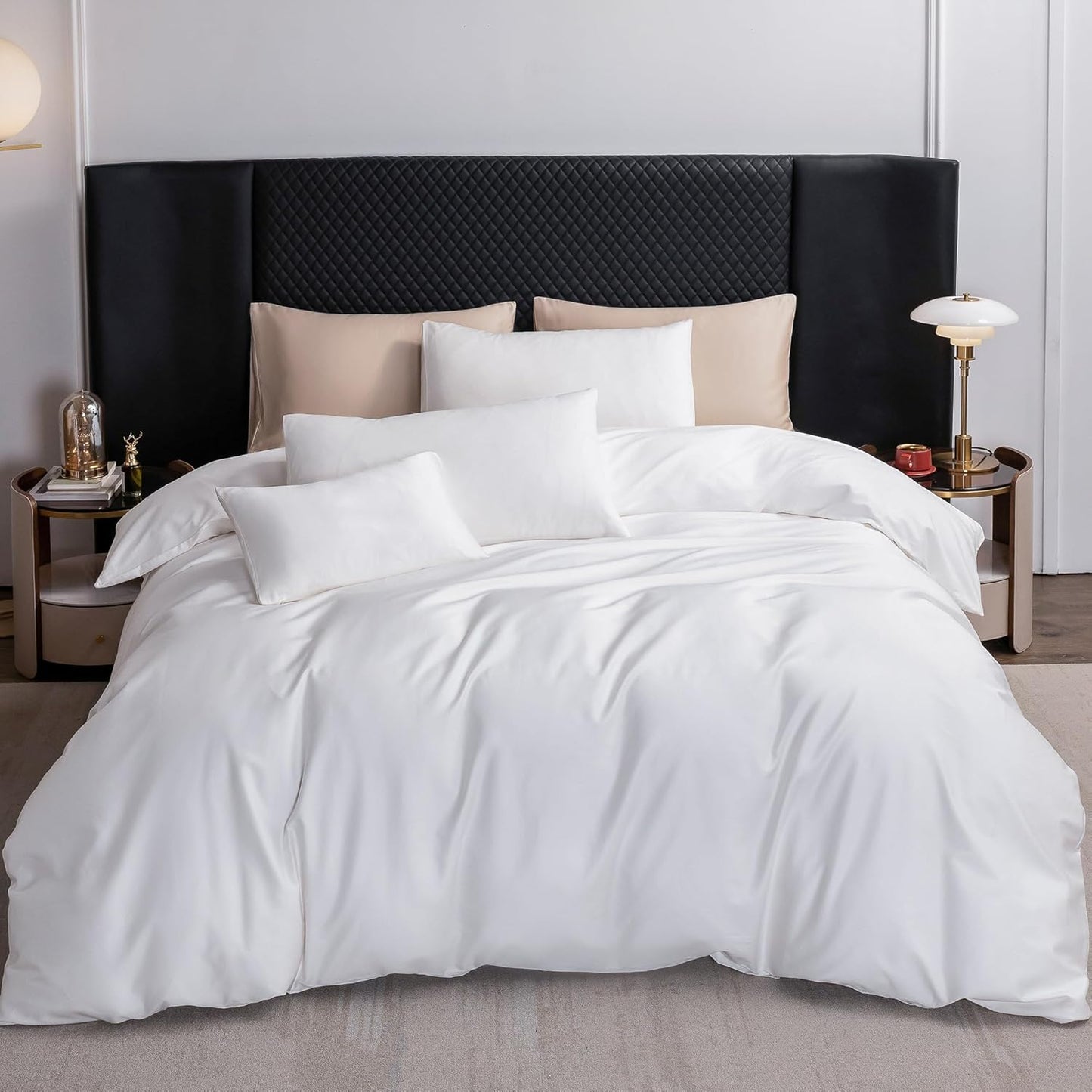 MooMee Duvet Cover Set 100% Extra Long Staple Cotton 600 Thread Count Silky Sateen Smooth Luxury Soft Breathable Durable Hotel Quality Bedding, 2 Pieces (White,Twin 68"x90")