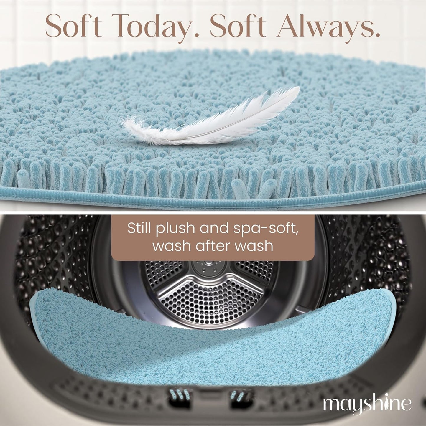 MAYSHINE Round Area Rug Set for Bathroom | Soft Plush Chenille Bath Mat, Water Absorbent Non-Slip Bathroom Rug | Washable Shag Carpet for Shower, Bedroom, or Home Décor | 48"x48" (Round) | Spa Blue'