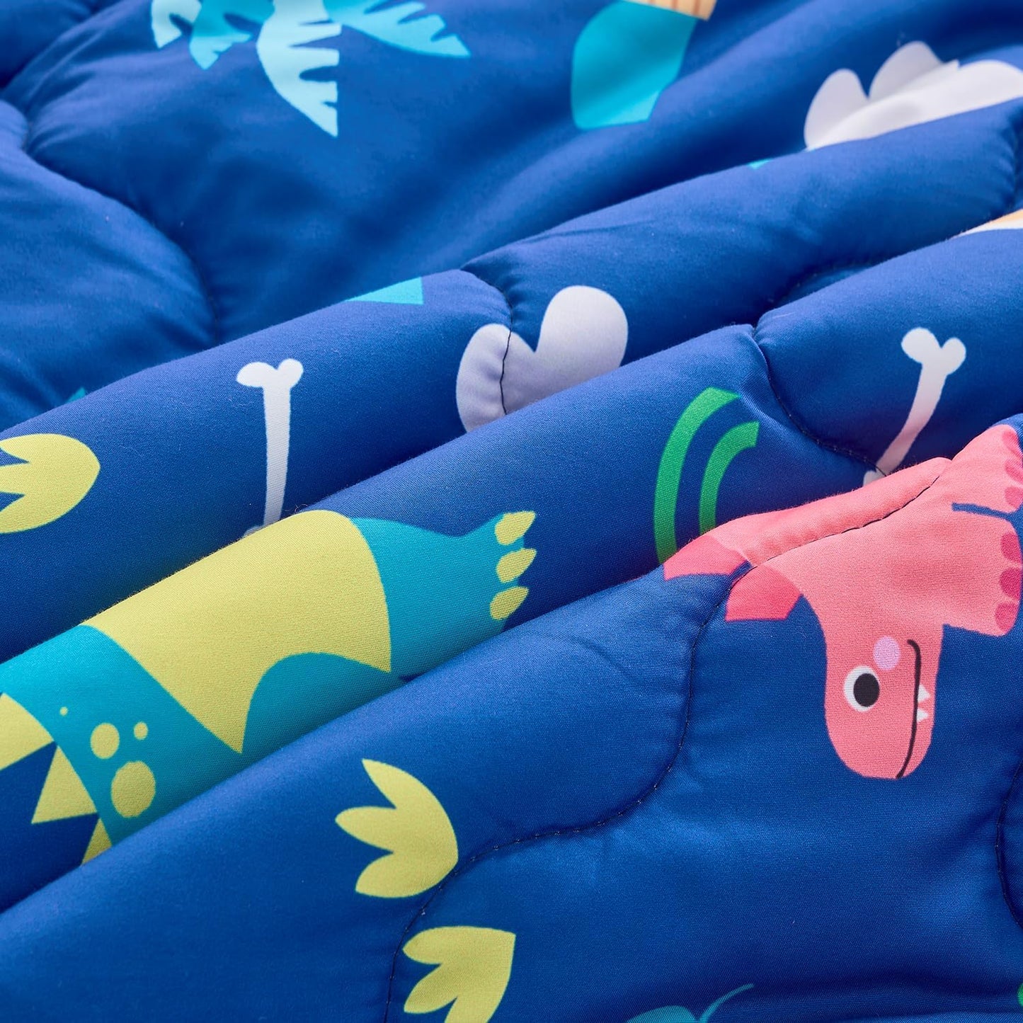 Wajade 7 Piece Kid Boys Dinosaur Comforter Set Full Size 3D Blue Dinosaur Wild Park Jungle Print Bedding Set with Comforter, Sheet Set, Pillowcase and Sham