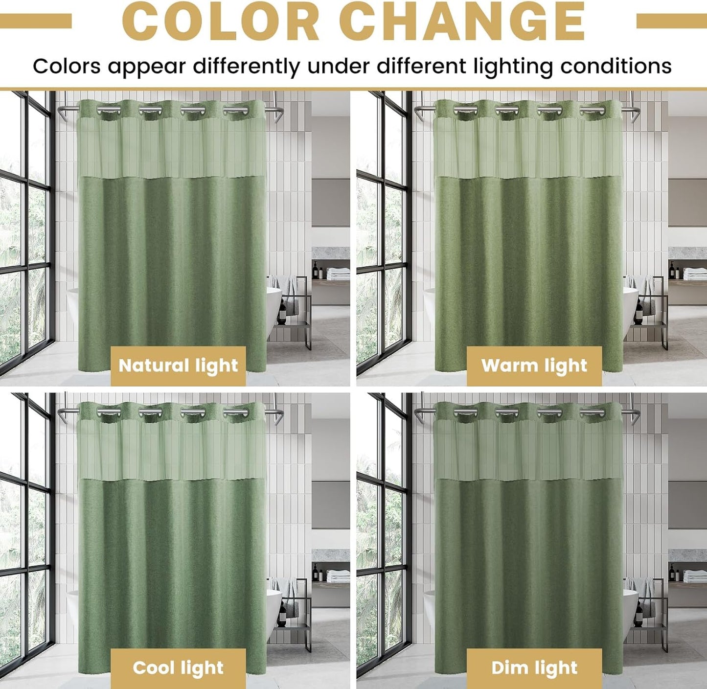 Long No Hook Shower Curtain with Snap in Liner, Polyester Textured Shower Curtain with Liner Set, Waterproof Washable Hotel Style Shower Curtains for Bathroom, 71Wx80H, Sage Green