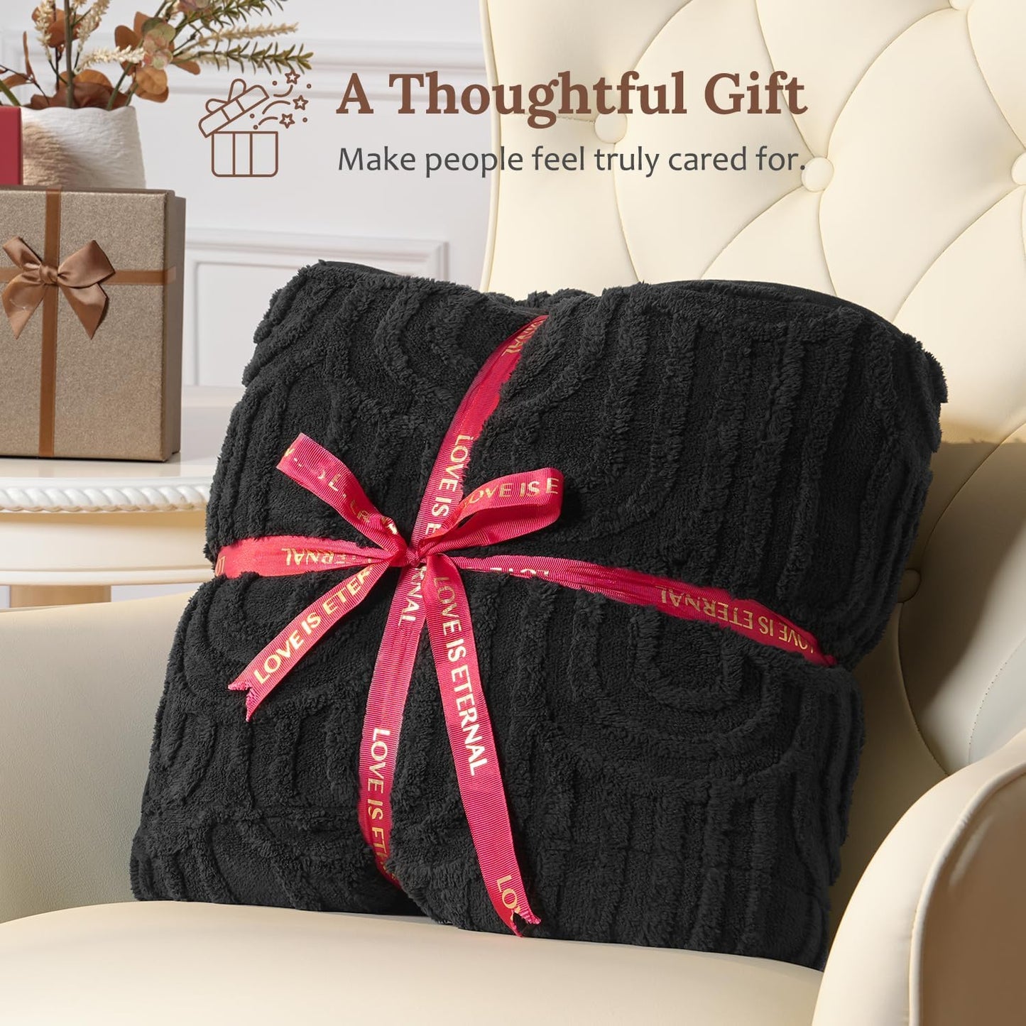 Sherpa Fleece Adult Weighted Blanket Great for Sleep, 15 lbs Dual Sided Soft Fuzzy Heavy Blankets for Couch Bed Sofa, Cozy Warm Fluffy Arched Jacquard Throw for Winter (Black, 48" x 72", 15 Pounds)