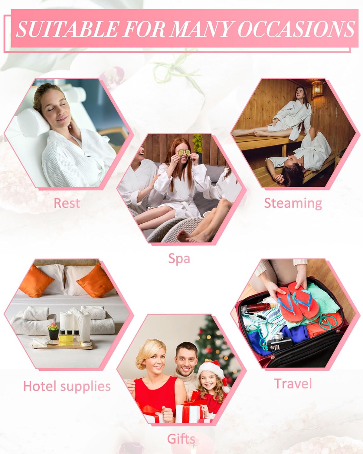 6 Pcs Women's Waffle Robes Spa Bath Robe Bulk Commercial Lightweight Thin Soft for Shower House Party