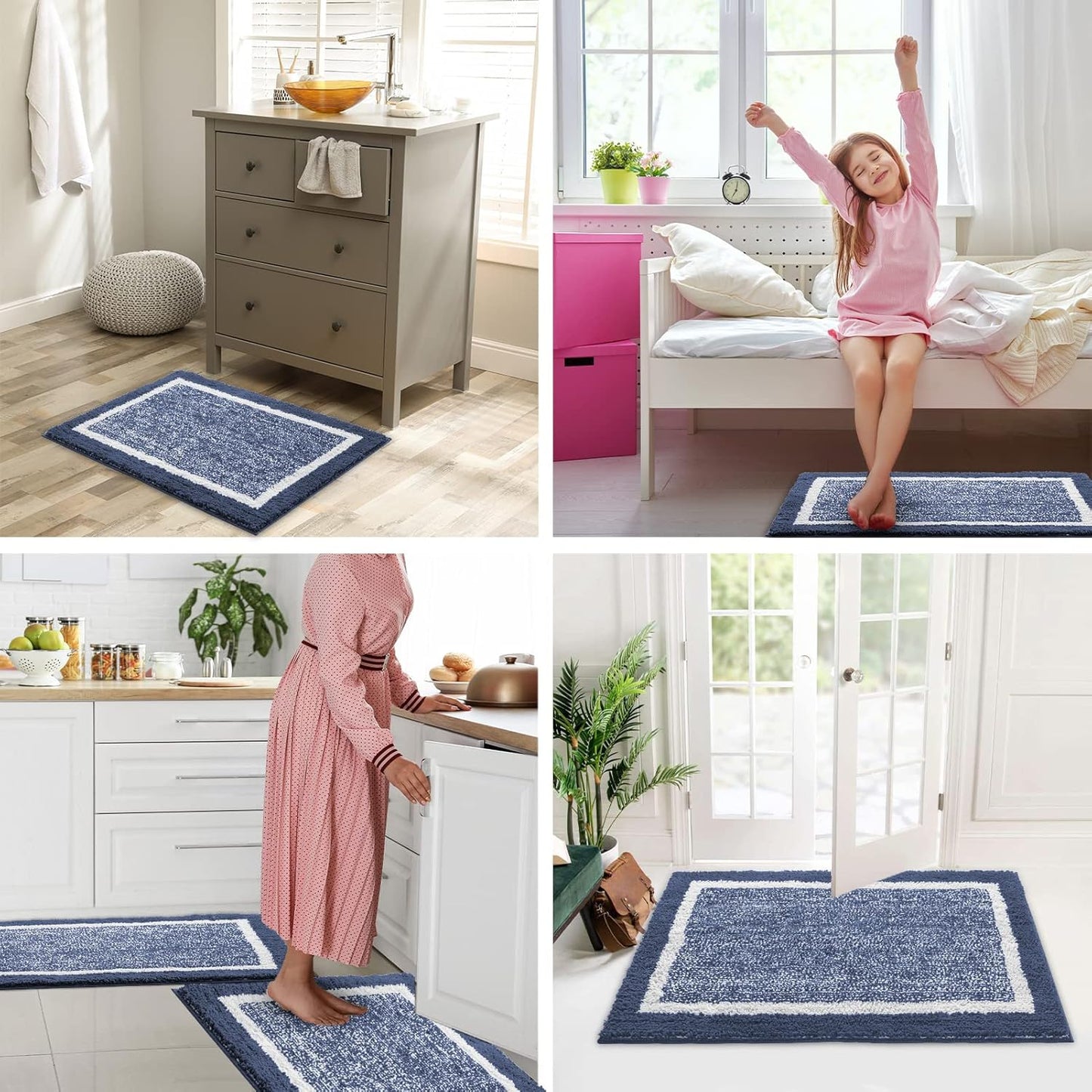 CozeCube Bath mats for Bathroom Non Slip, Fluffy Absorbent Microfiber Bath mat Washable, Aesthetic Bathroom Rugs, Large Navy Blue Bath mat, Navy Blue, 36" x 24"