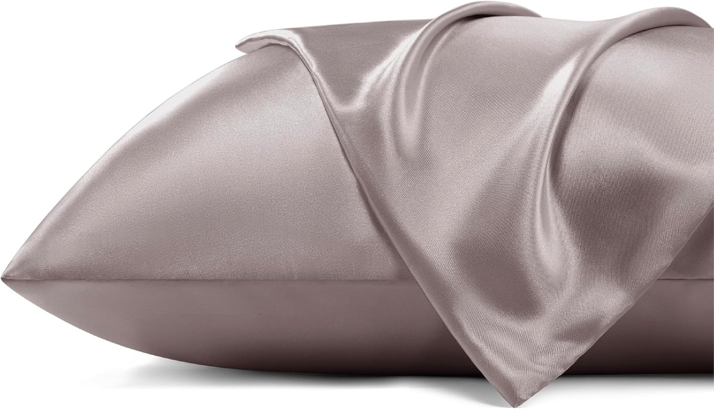 Bedsure Satin Pillowcase with Zipper, Similar to Silk Pillow Cases 2 Pack, Silky & Soft Satin Pillow Cases Standard Size for Hair and Skin, Dusty Rose Pillow Covers, Gifts for Women Men, 20x26 Inches