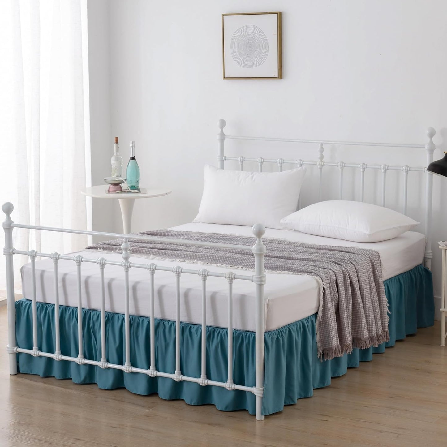Bed Skirt Queen Size Ruffled Bed Skirts with Split Corners, 18 Inch Drop Dust Ruffle Bed Skirt with Platform, Teal Blue, Queen - 18" Drop