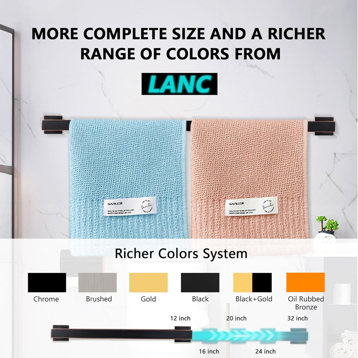 LANC ORB 32-Inch Towel Bar for Bathroom Kitchen Square Towel Rack, Total-34 Towel Rod Oil Rubbed Bronze Bath Towel Holder Heavy Duty Wall Mounted Towel Hanger Shower Towel Rail, A8804ORB-8P1