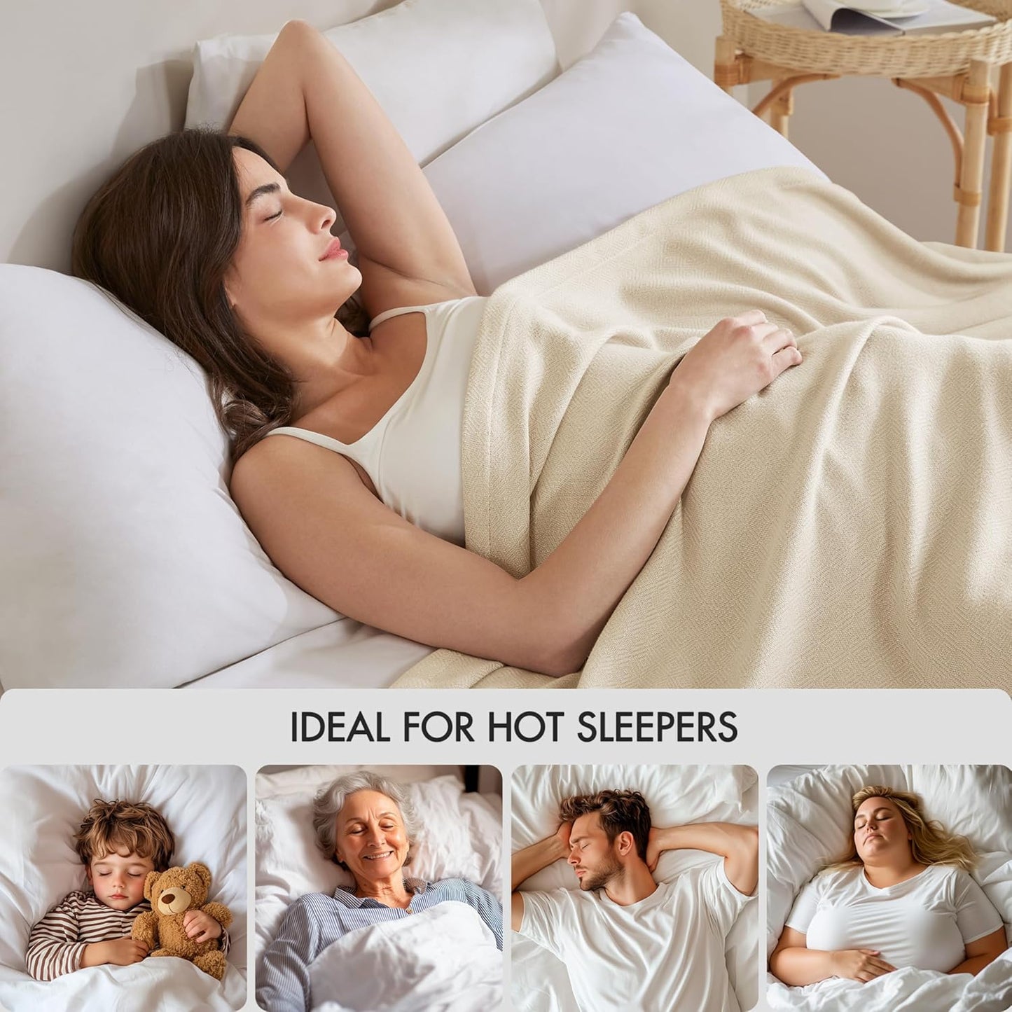 Madison Park King Size Blanket, 70% Rayon Bamboo-Based, 30% Cotton, Breathable for Hot Sleepers Menopause, Ultra Soft and Snag-Resistant, Summer Blanket for Bed or Couch, King 108"x90", Ivory