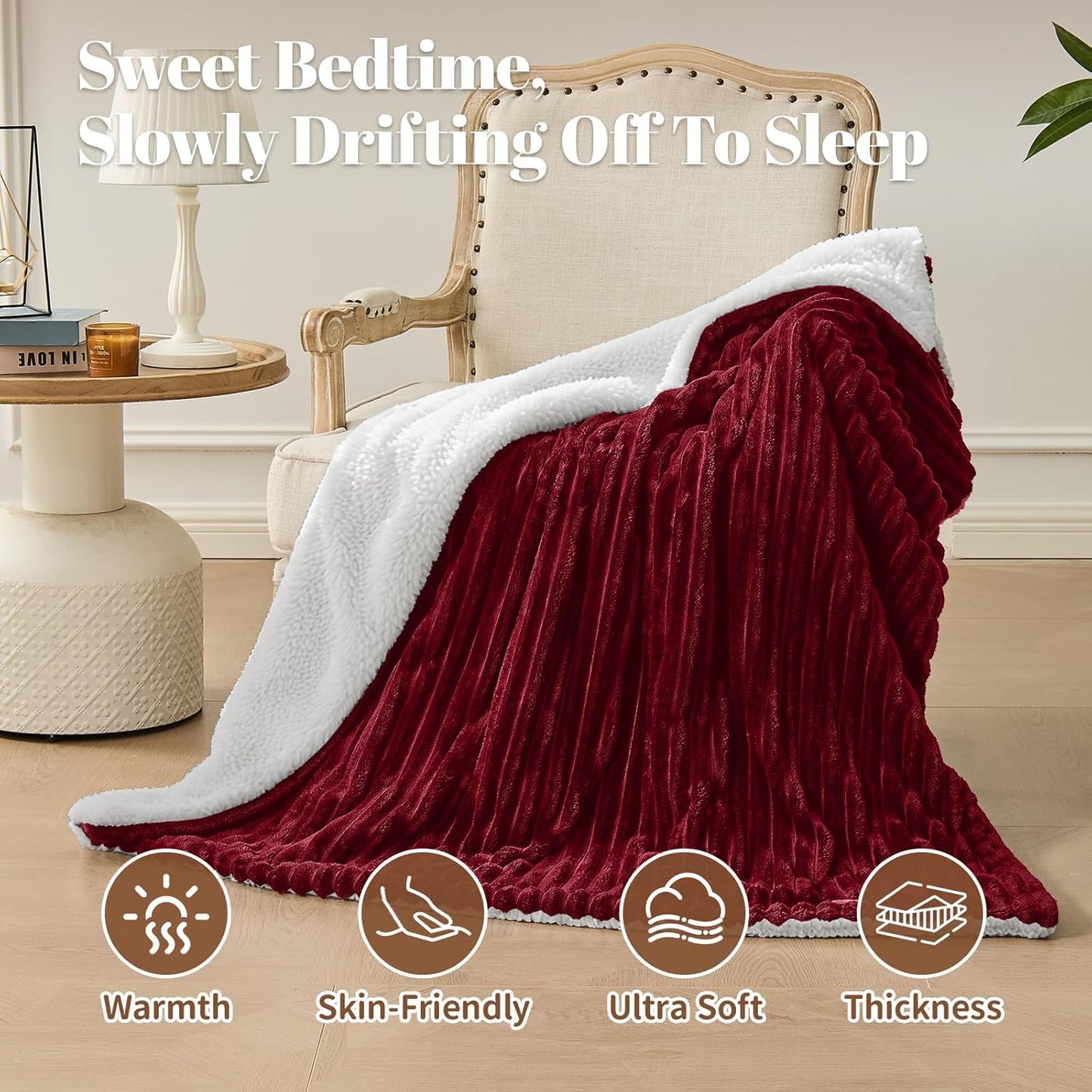 Electric Heated Blanket Twin Size - 62"x84" Fast Heating Bed Blankets with 6 Heating Levels & 10 Hours Auto Off, Soft Ribbed Flannel Sherpa, Over-Heated Protection ETL, Red