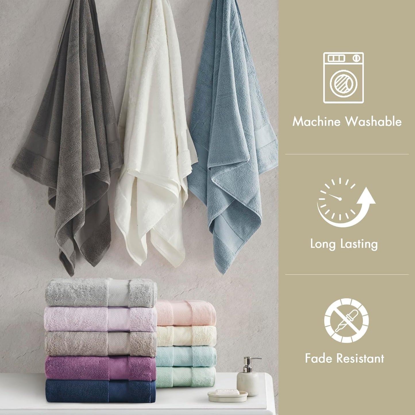 Madison Park Turkish Bath Towel Set 100% Cotton Bath Towel 600GSM Oversized Body Towel 2 Piece, Luxury Soft, Thick Spa Quality, Quick Dry Bathroom Towel, Jumble, 35" x 70", Natural