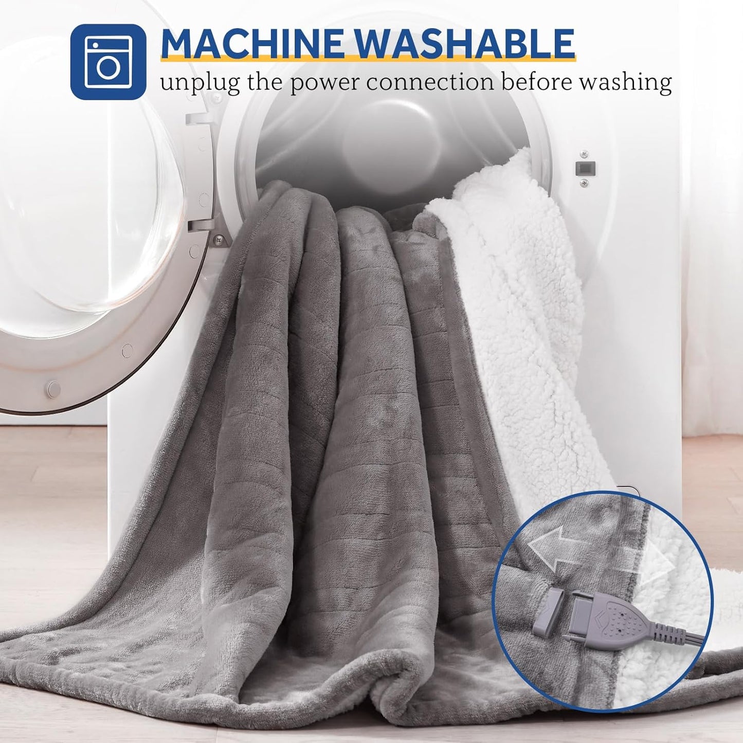 SEALY Electric Throw Blanket, Flannel & Sherpa Heated Throw with 6 Heating Levels & 2-10 Hours Auto Shut Off, Fast Heating & Machine Washable, 50x60 Inch, Light Grey