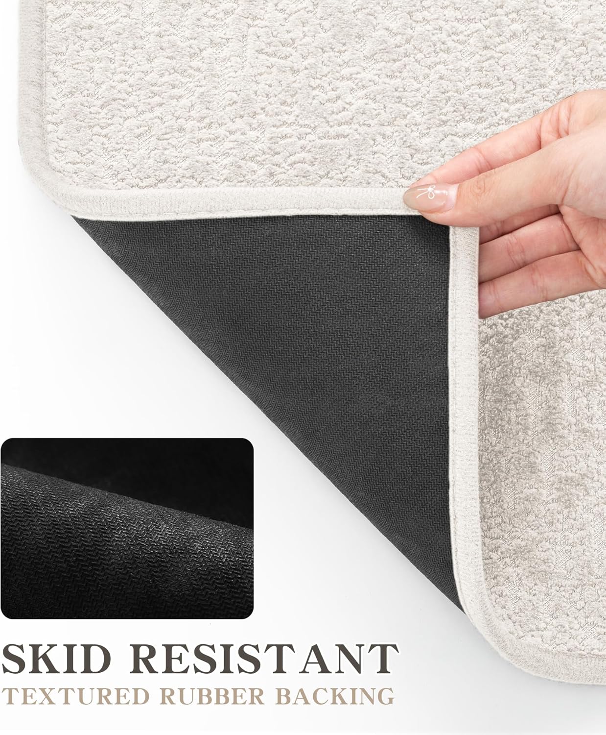 chakme Bathroom Rug Sets 5 Piece, Ultra Thin Bath Mat Quick Dry, Absorbent, Non Slip, Machine Washable, White, 17" x 24"