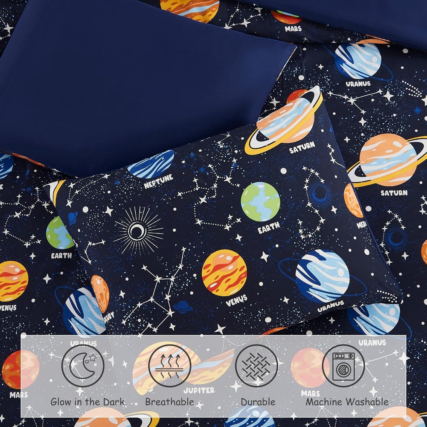 Full Size Comforter Set for Boys-7 Pieces Space Glow in The Dark Full Bedding Sets for Kids, Ultra Soft Bed in A Bag with Sheets