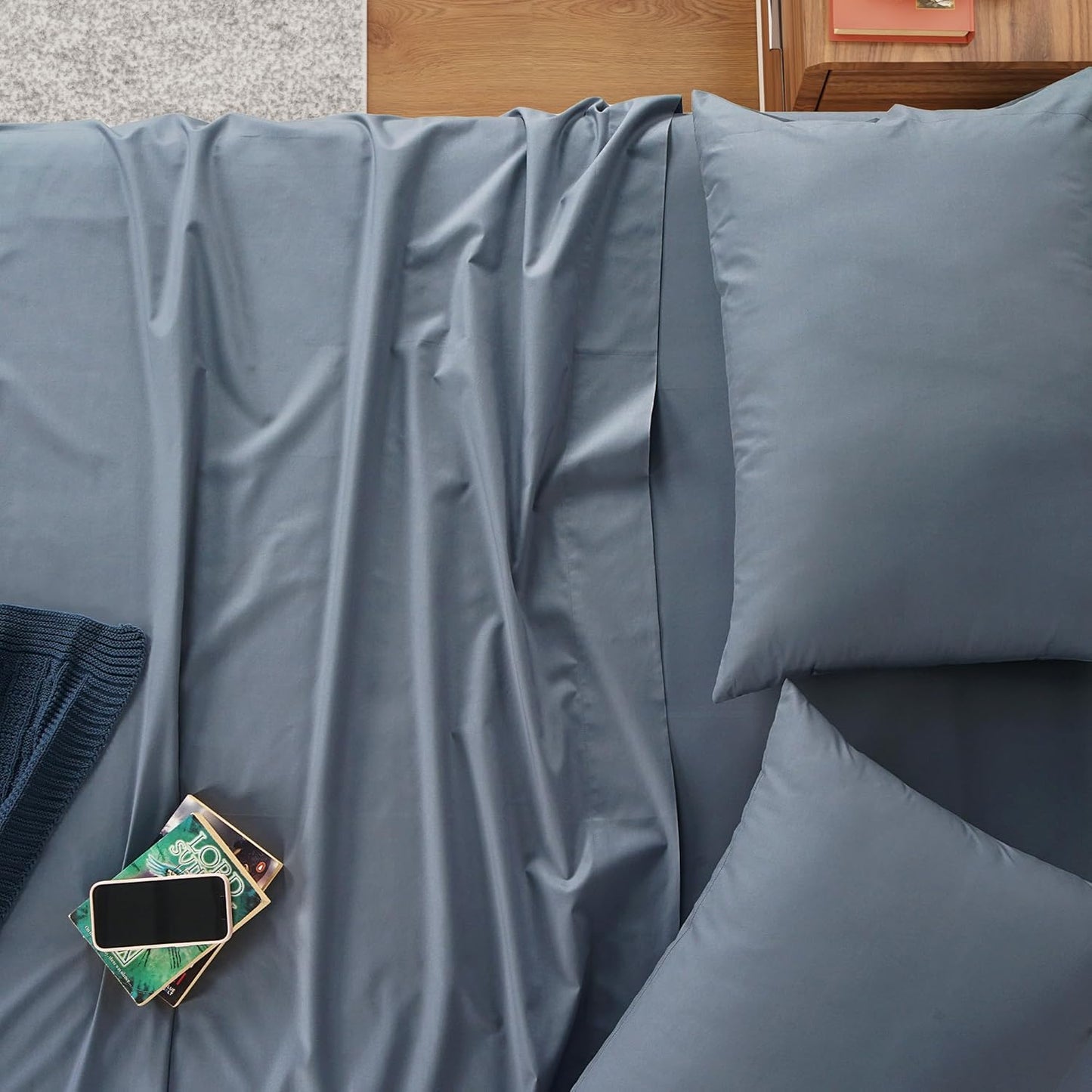 IZOD 100% Egyptian Cotton Sheets Set Twin XL Size, Cotton Percale Crisp Sheet Set 3Pc, Lightweight & Deep Pocket fits Upto 17", Long-Staple Soft Combed, Hotel Style Luxury Bedding Sheet - Blue Slate