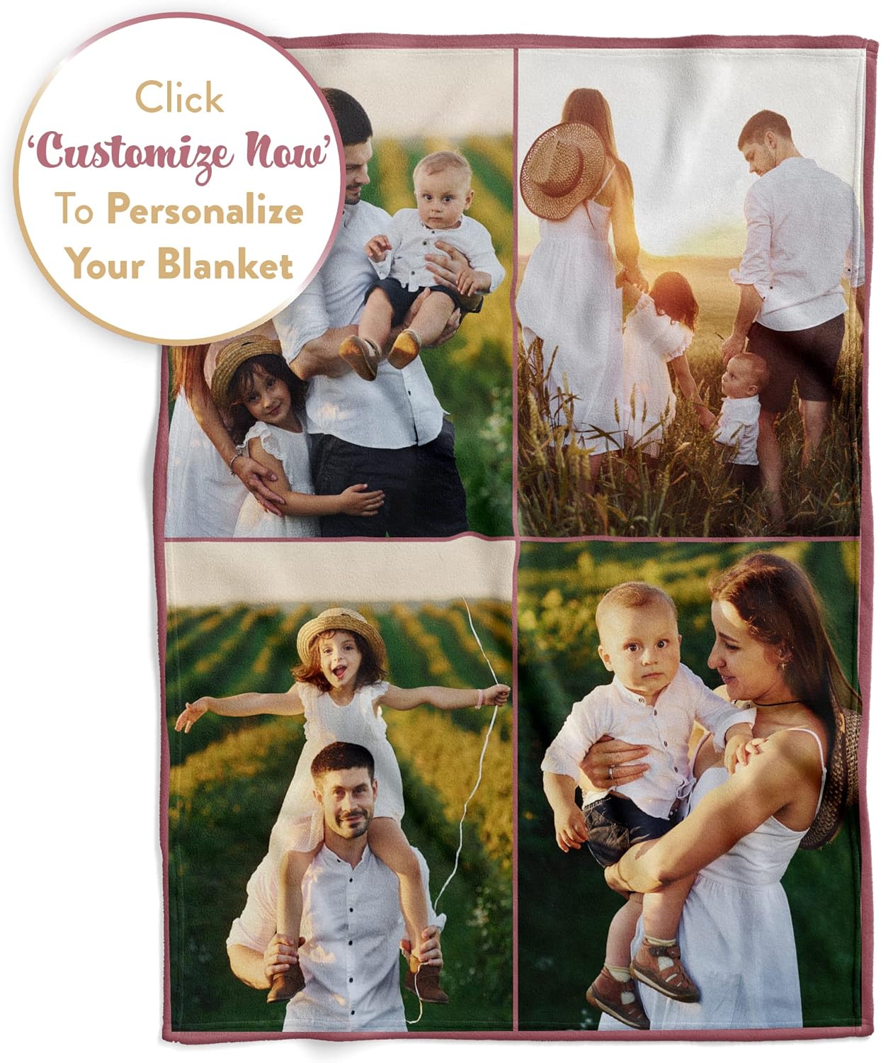 Ships Next Day, Custom Blanket with Picture - Printed in USA, Personalized Photo Blanket 4-Pic(Fleece – 96x120)